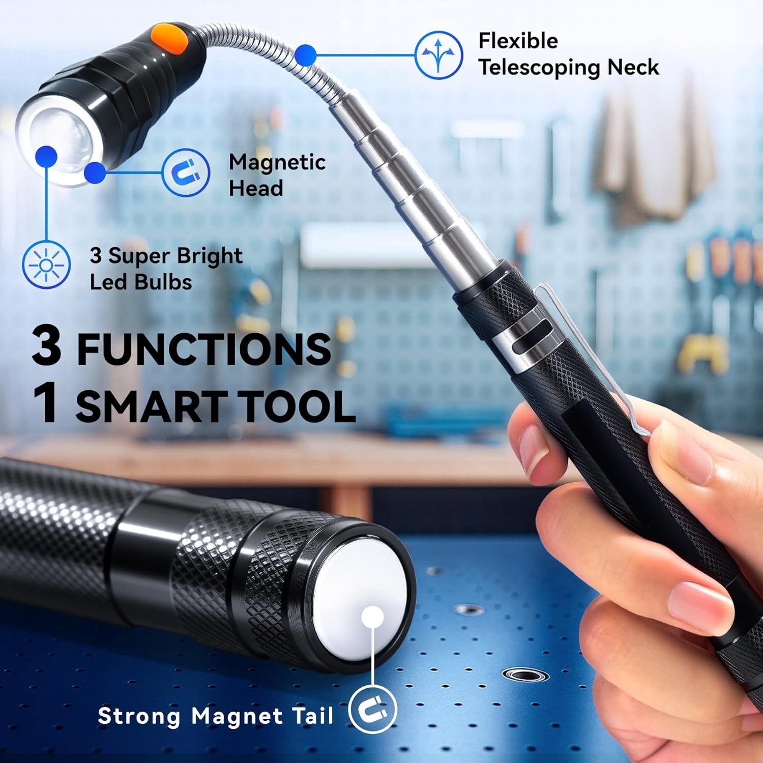 Telescoping Magnetic Pickup Tool Set with LED Light & Mirrors