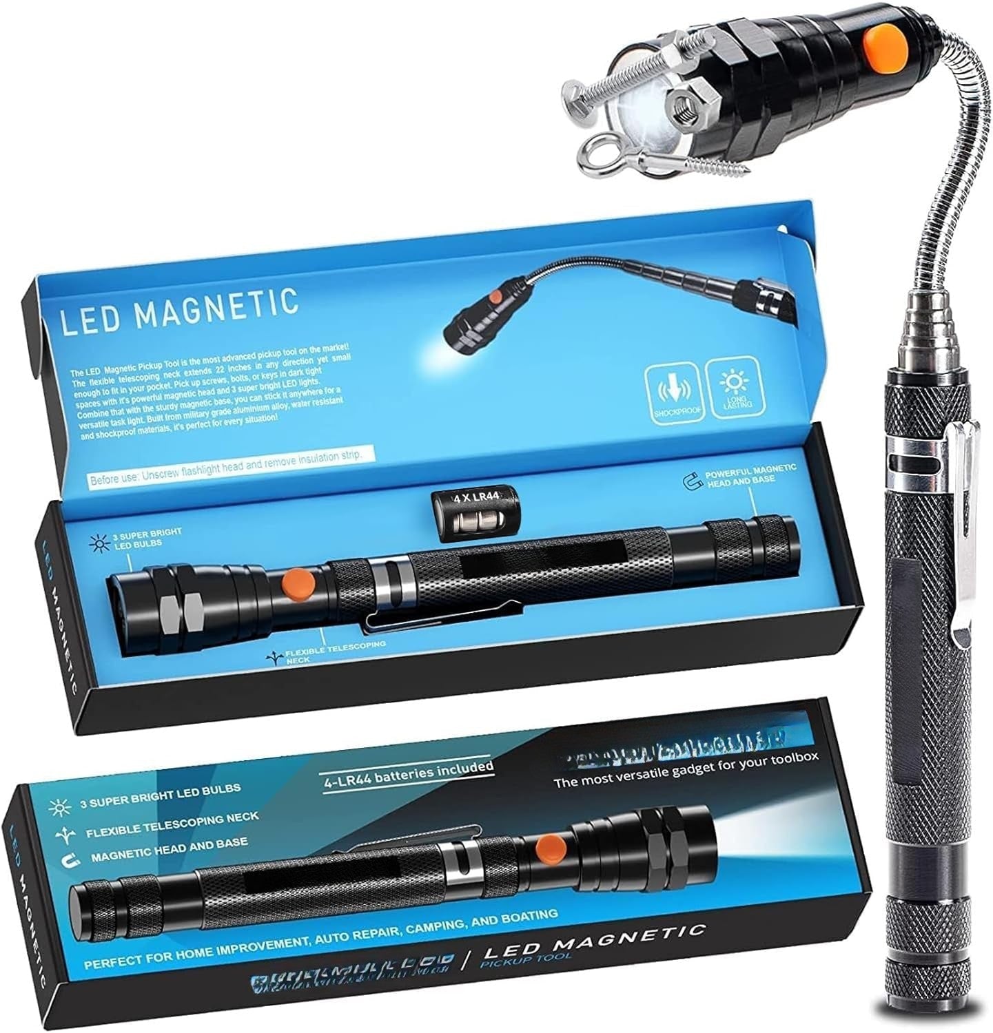 Telescoping Magnetic Pickup Tool Set with LED Light & Mirrors