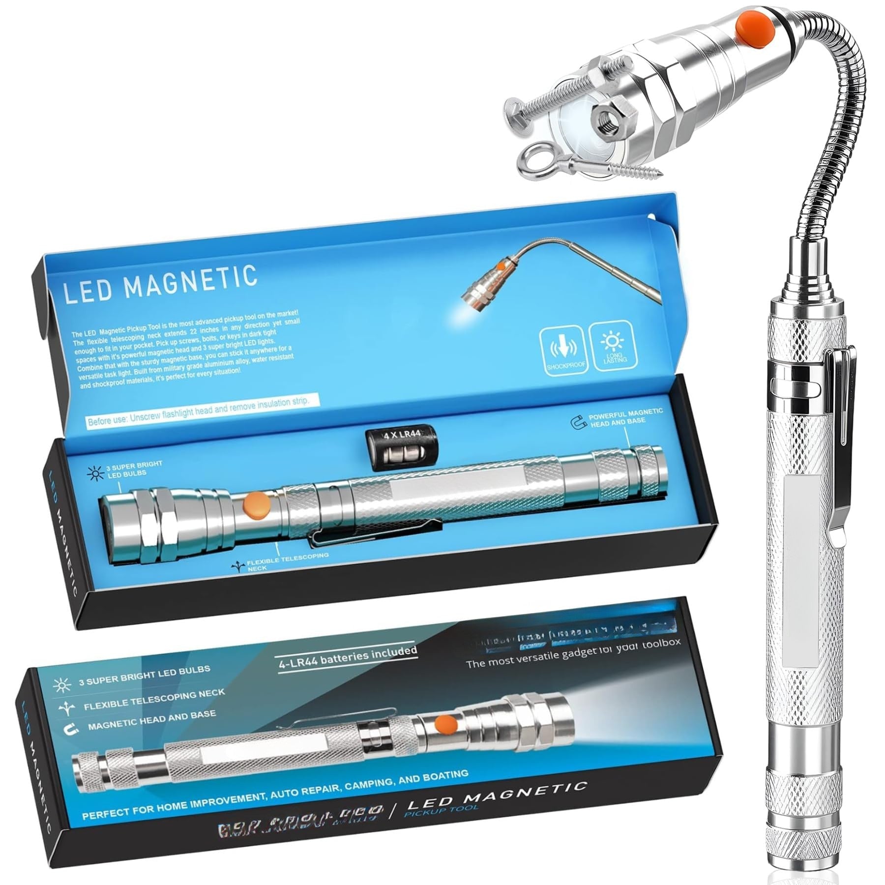 Telescoping Magnetic Pickup Tool Set with LED Light & Mirrors