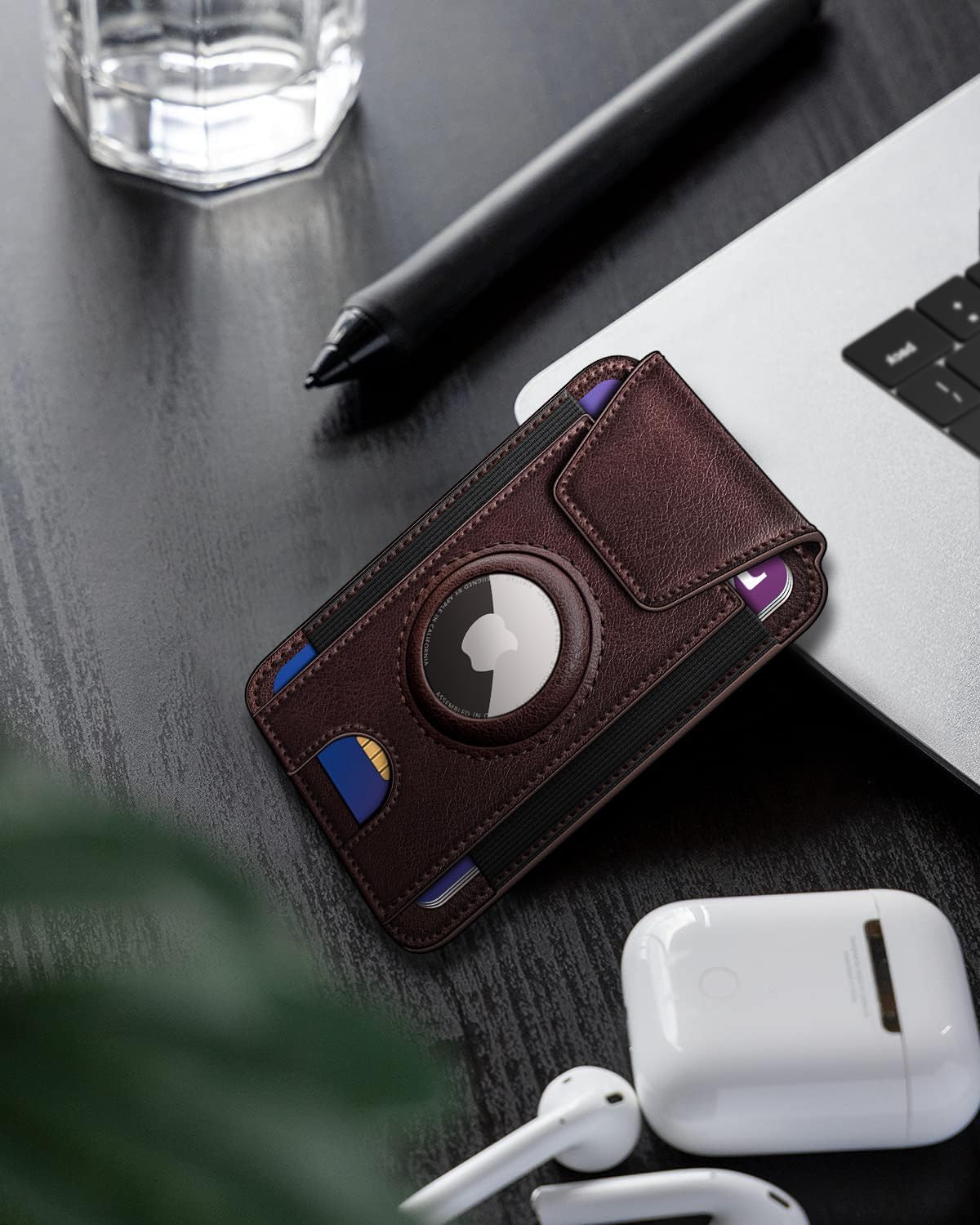 miyozi Ultra Slim AirTag Card Holder for Men - RFID Blocking Minimalist Wallet with Magnetic Flap, 0.25" Thin No Bulge Pocket Wallet, Holds 6-8 Cards with ID Window, Gift Boxed