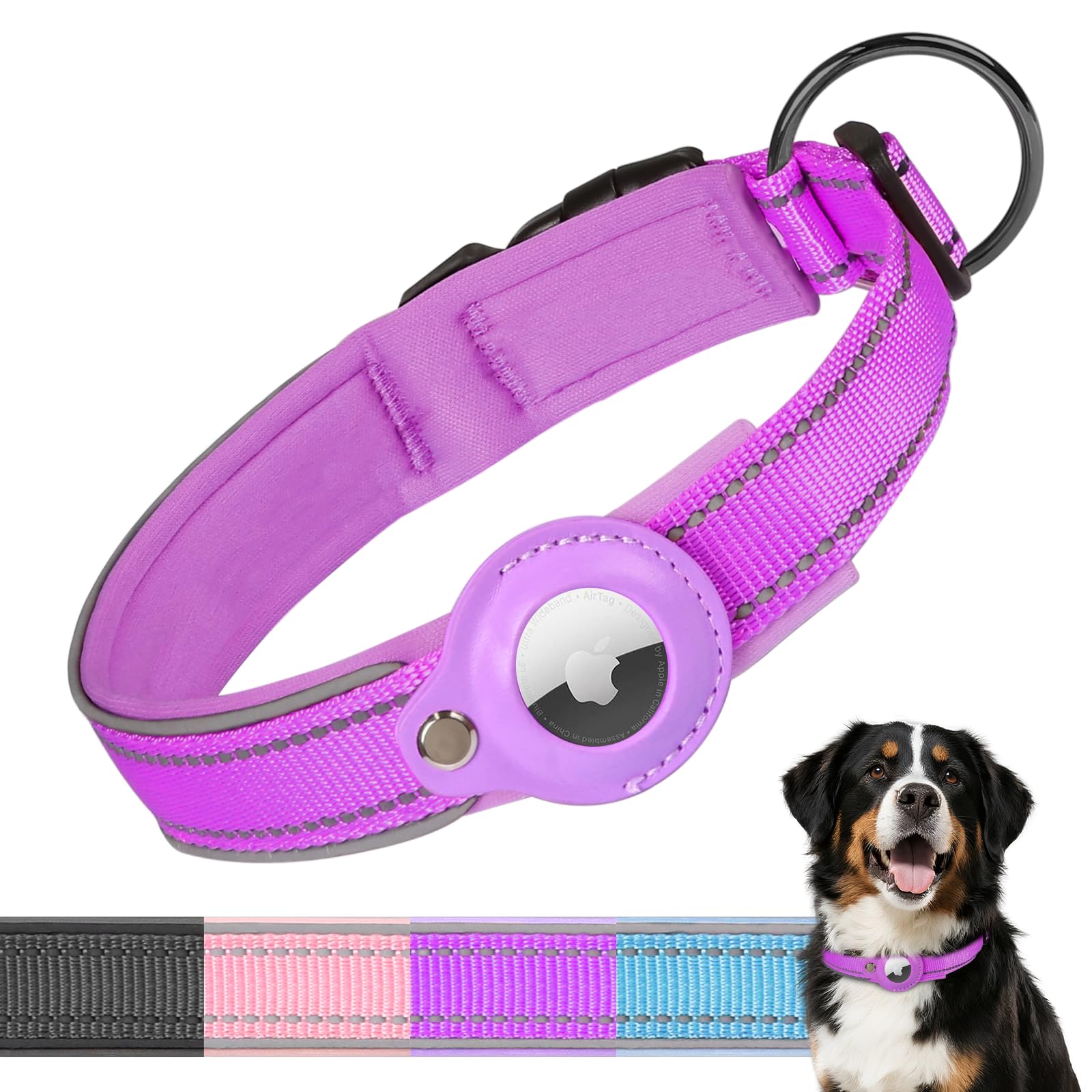 Upgraded AirTag Dog Collar with Holder, Reflective & Adjustable