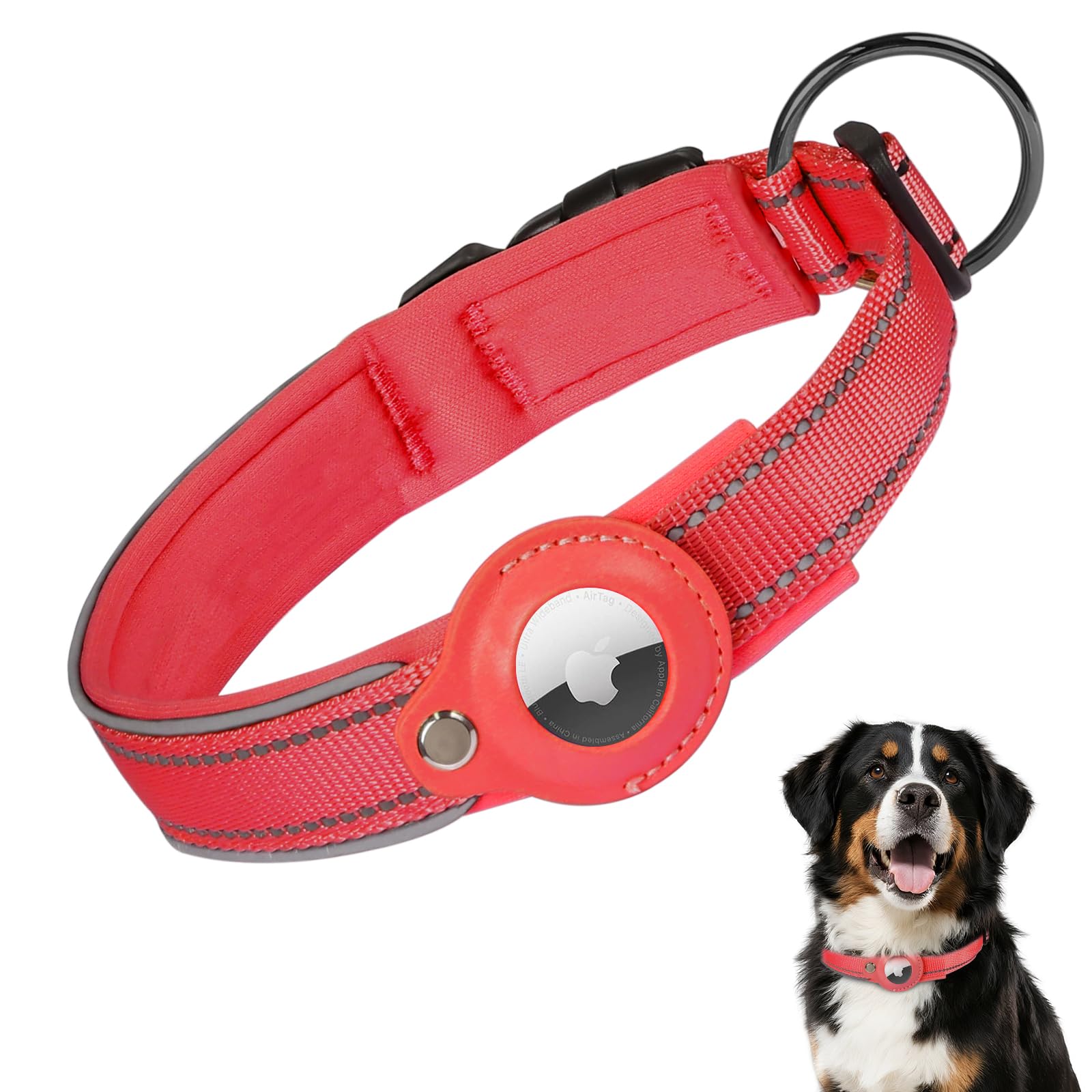 Upgraded AirTag Dog Collar with Holder, Reflective & Adjustable