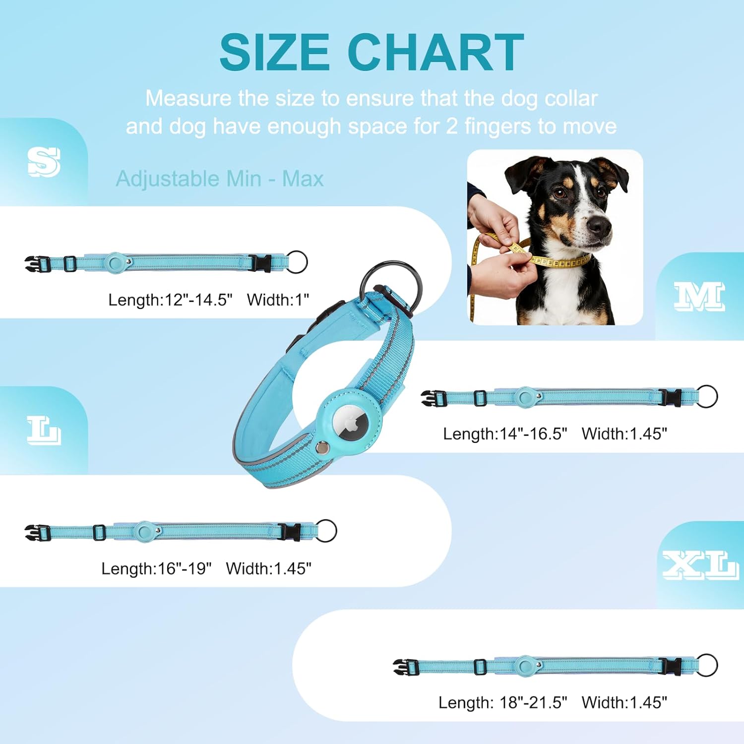 Upgraded AirTag Dog Collar with Holder, Reflective & Adjustable