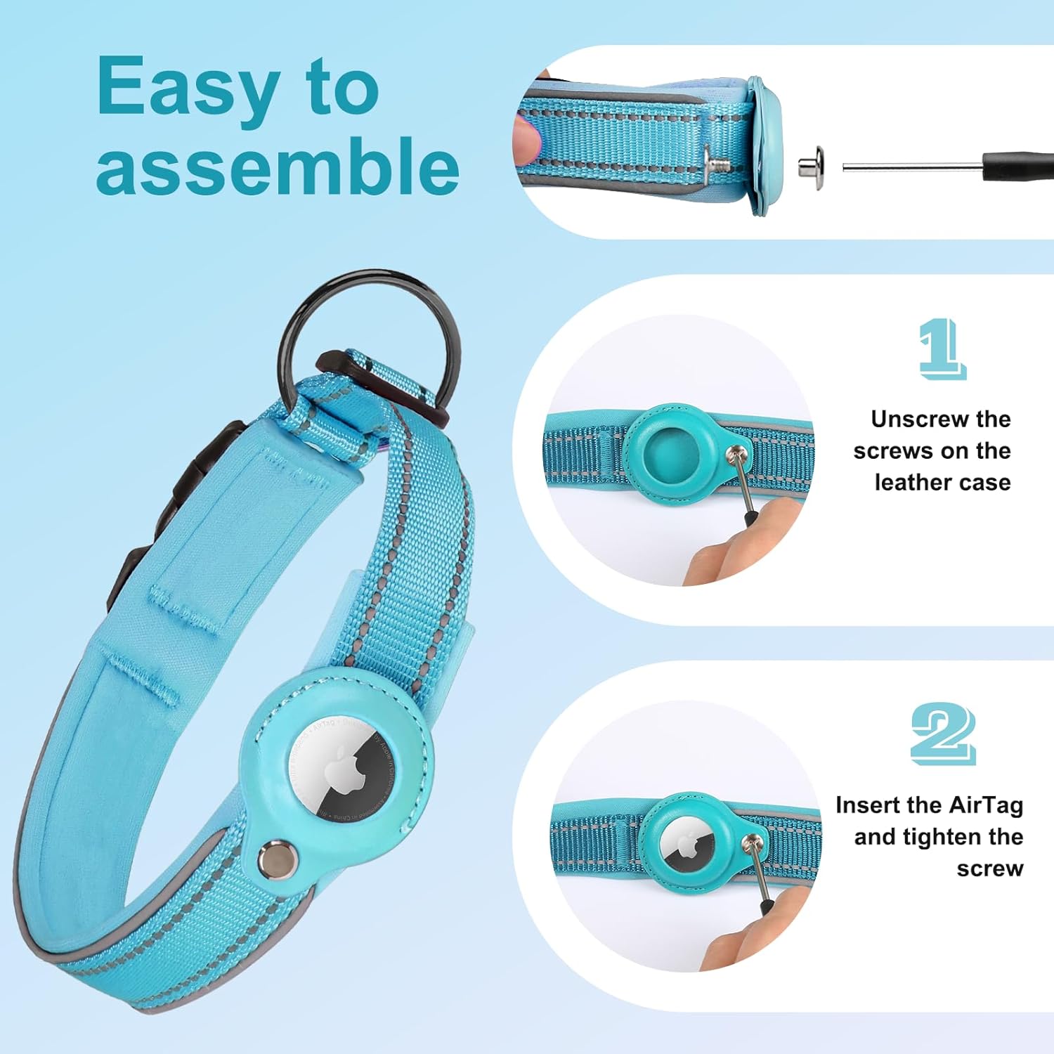 Upgraded AirTag Dog Collar with Holder, Reflective & Adjustable