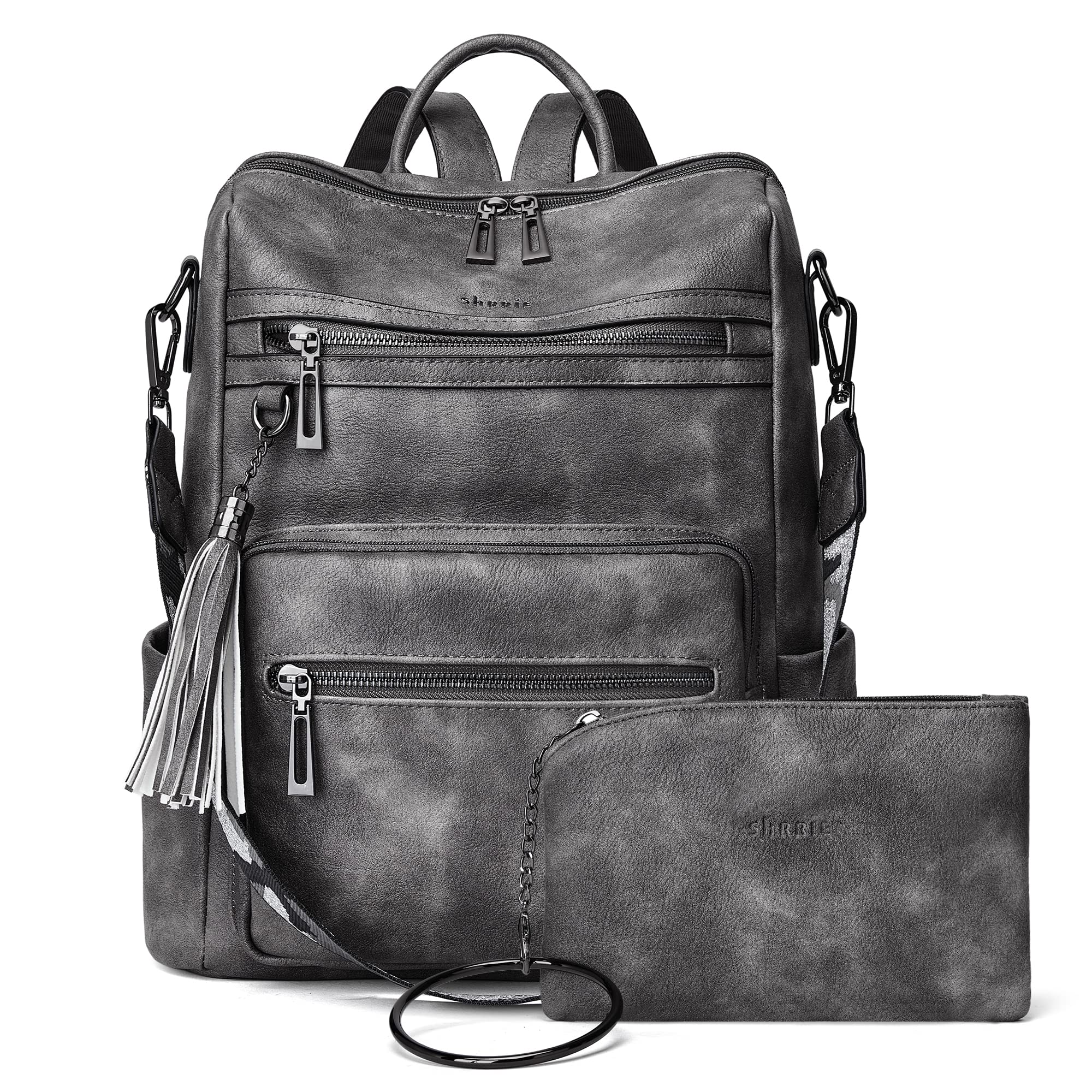 Vegan Leather Convertible Backpack Purse for Women with Laptop