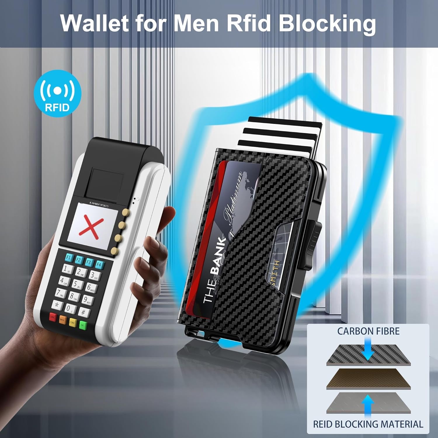 Wallet for Men - Pop up Case, Cash Slot, and Credit Card Wallet - Slim Minimalist Aluminum Front Pocket Wallet with RFID Blocking/Id Window (Carbon Fiber) - Abbycart