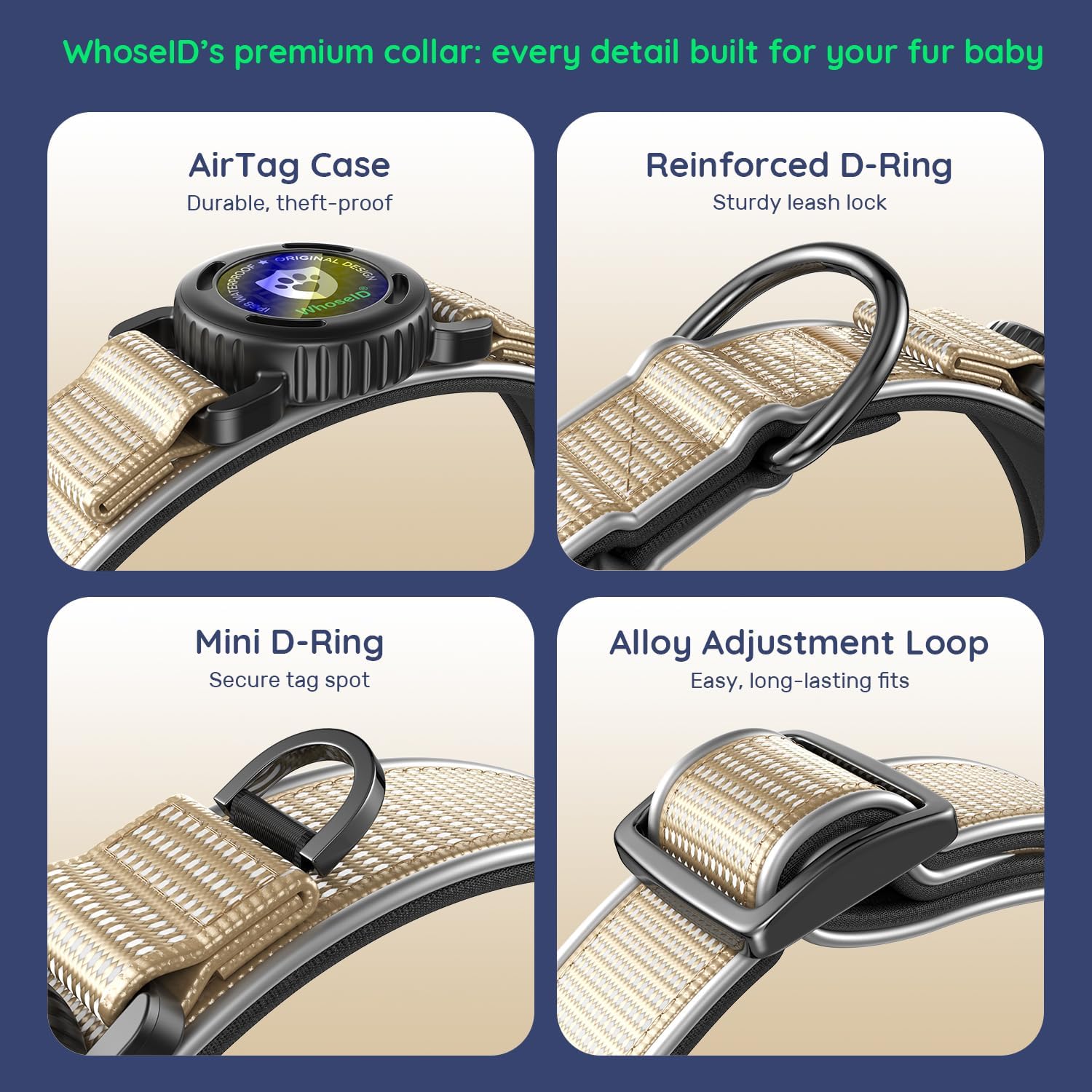 Waterproof AirTag Dog Collar for Large Dogs, Magnetic Buckle, Reflective