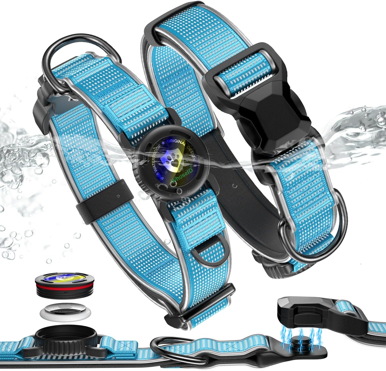 Waterproof AirTag Dog Collar for Large Dogs, Magnetic Buckle, Reflective