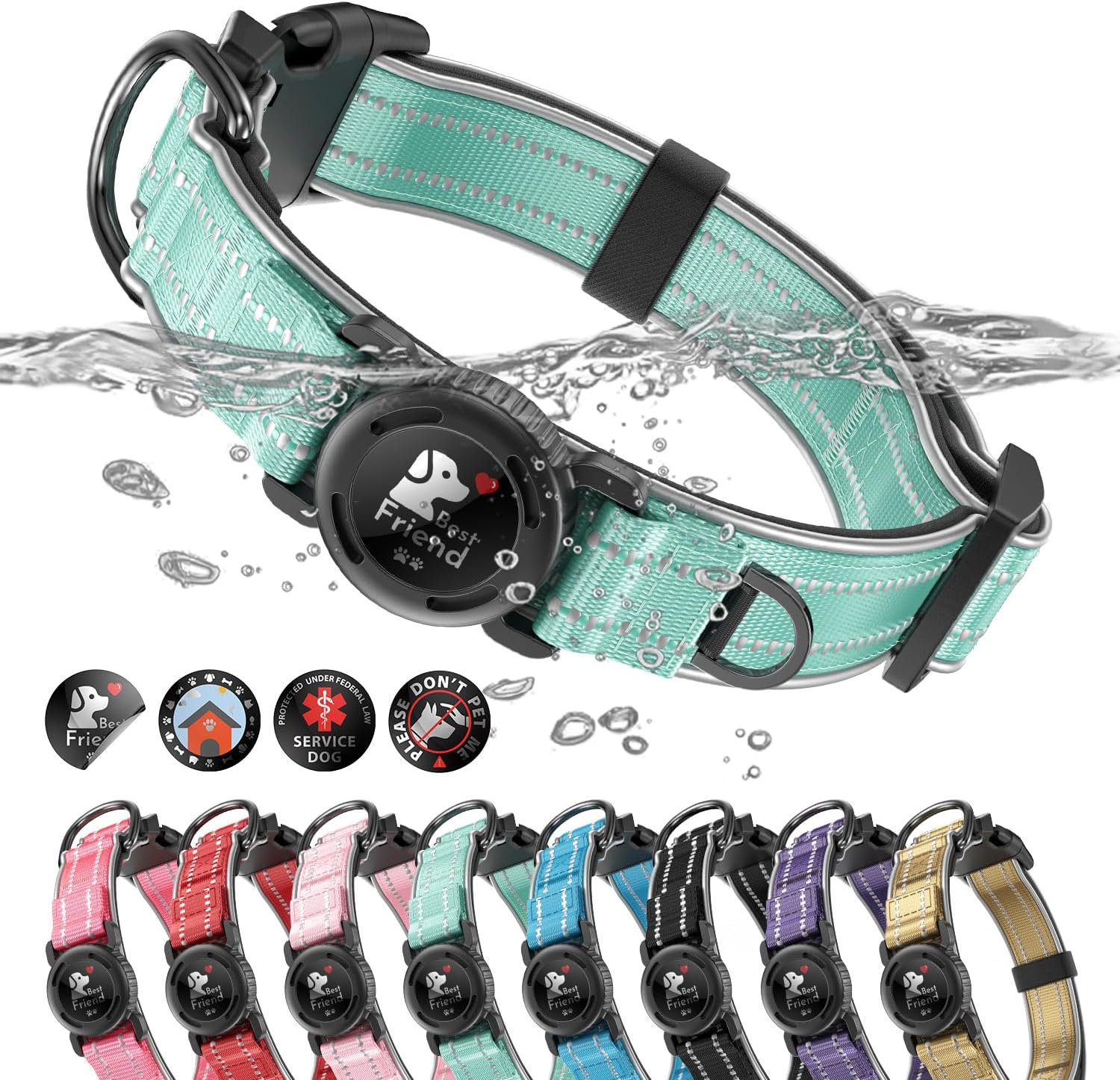 Waterproof AirTag Dog Collar Reflective Heavy Duty Adjustable