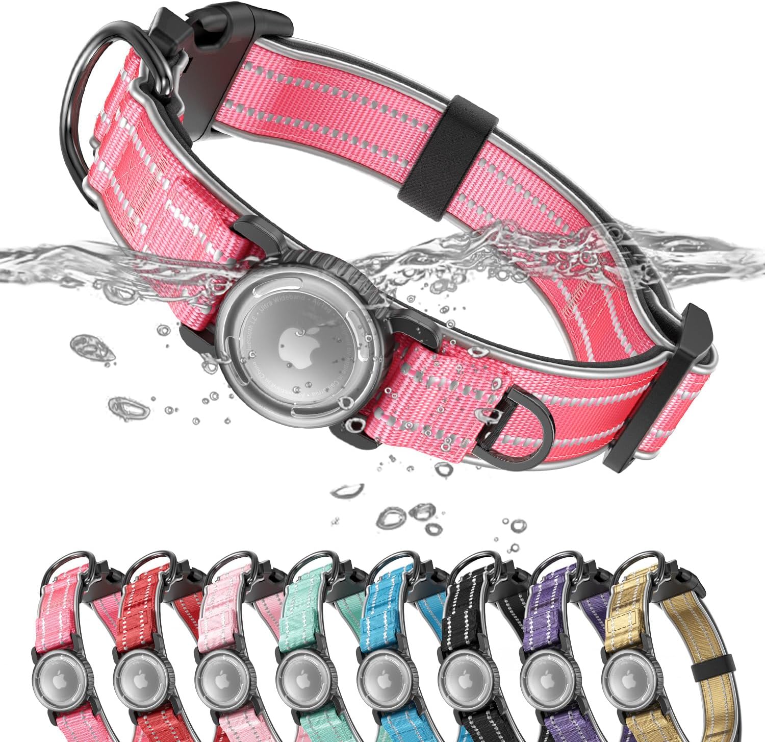 Waterproof AirTag Dog Collar Reflective Heavy Duty Adjustable