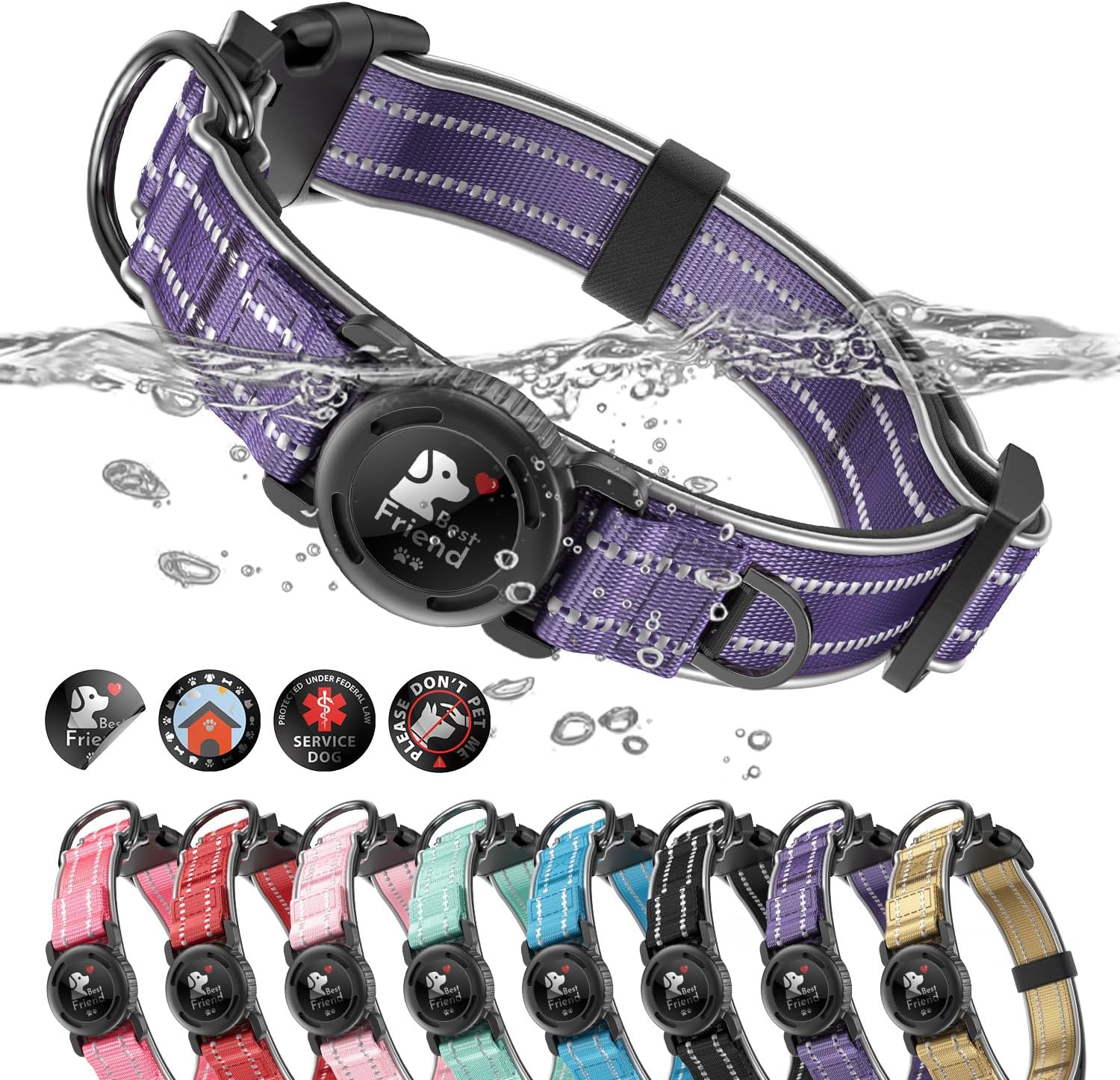 Waterproof AirTag Dog Collar Reflective Heavy Duty Adjustable