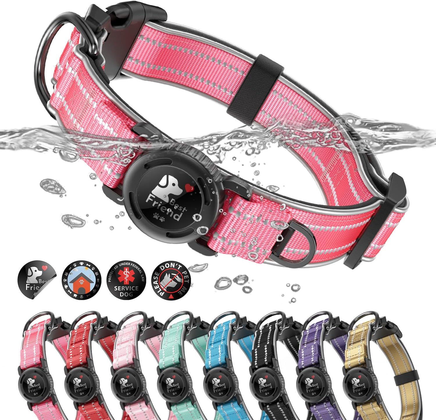 Waterproof AirTag Dog Collar Reflective Heavy Duty Adjustable