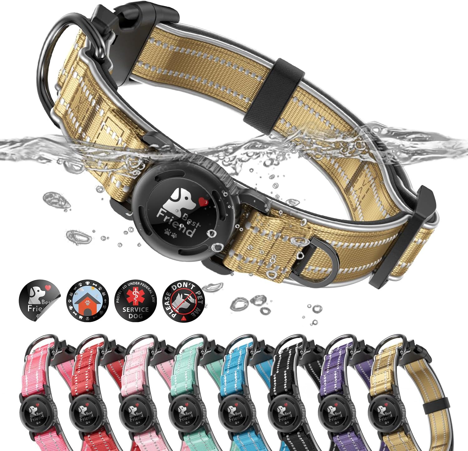 Waterproof AirTag Dog Collar Reflective Heavy Duty Adjustable