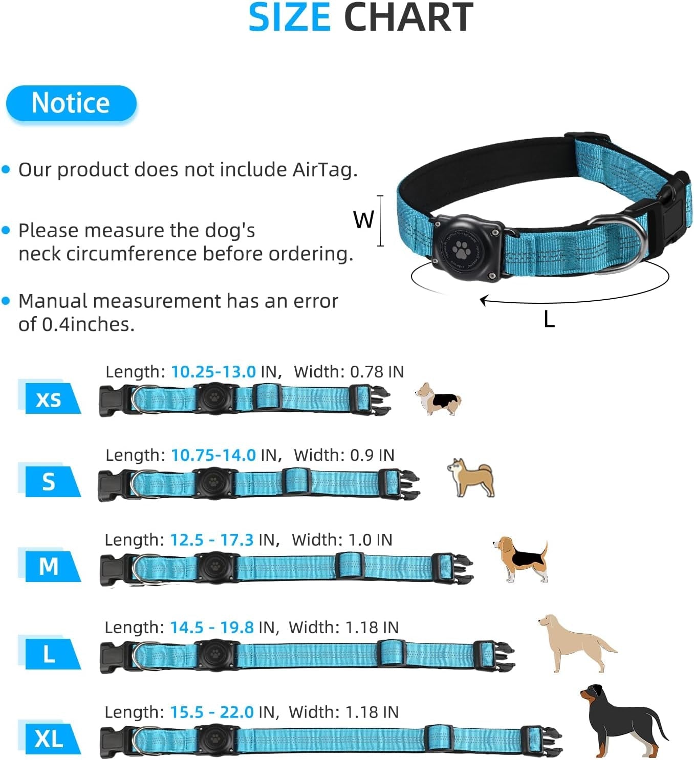 Waterproof Airtag Dog Collar – Reflective, Padded, Ultra - Durable AirTag Holder for Small, Medium, Large Dogs - Abbycart