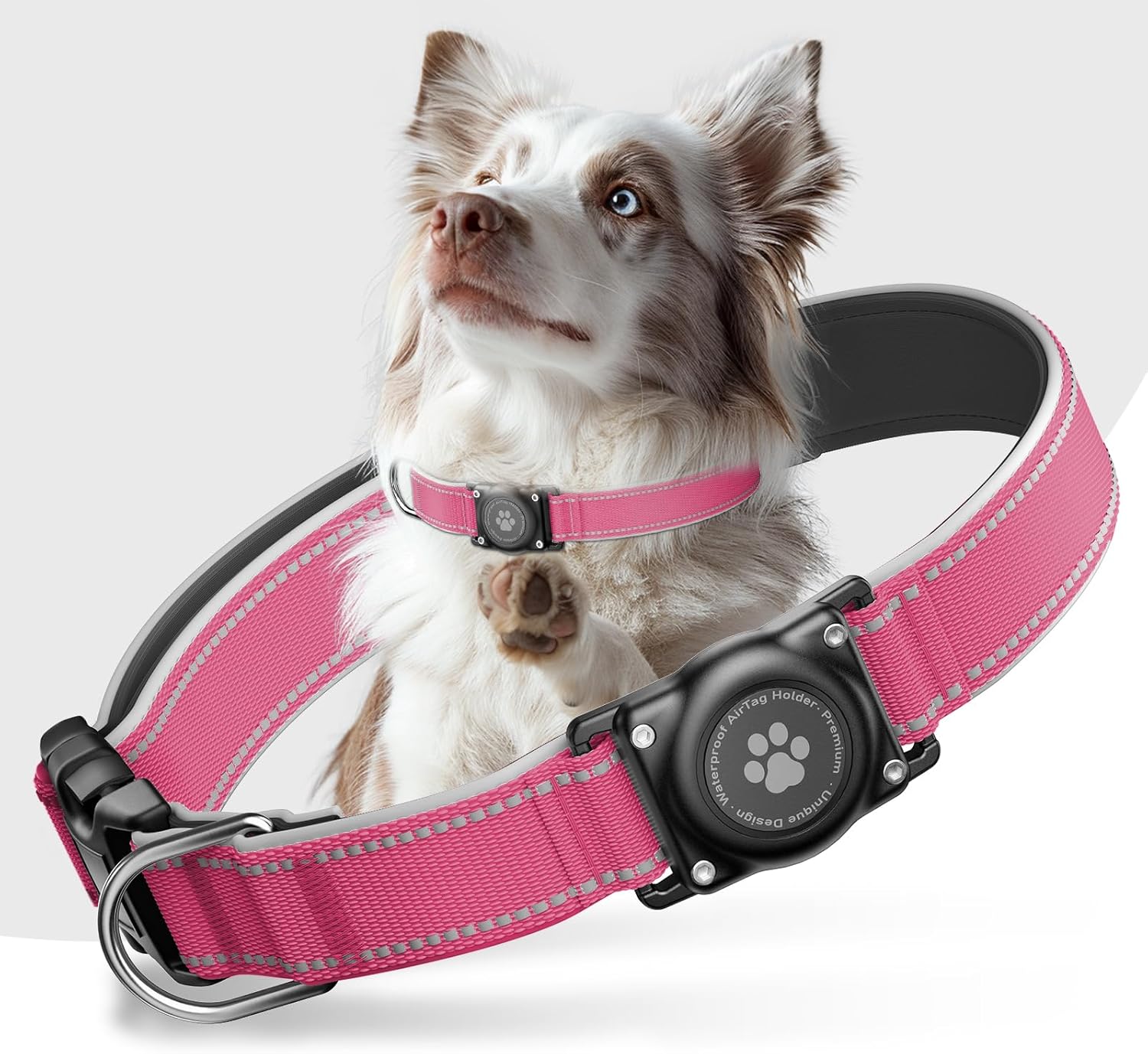 Waterproof AirTag Dog Collar with Reflective Padding & Secure Holder