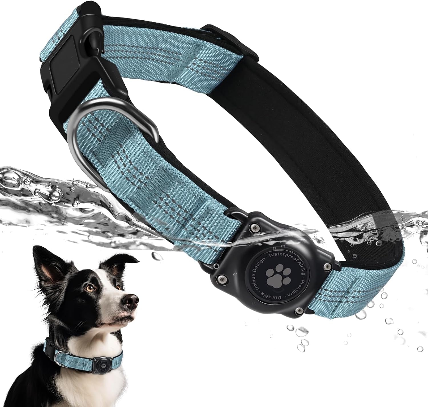 Waterproof AirTag Dog Collar with Reflective Padding & Secure Holder