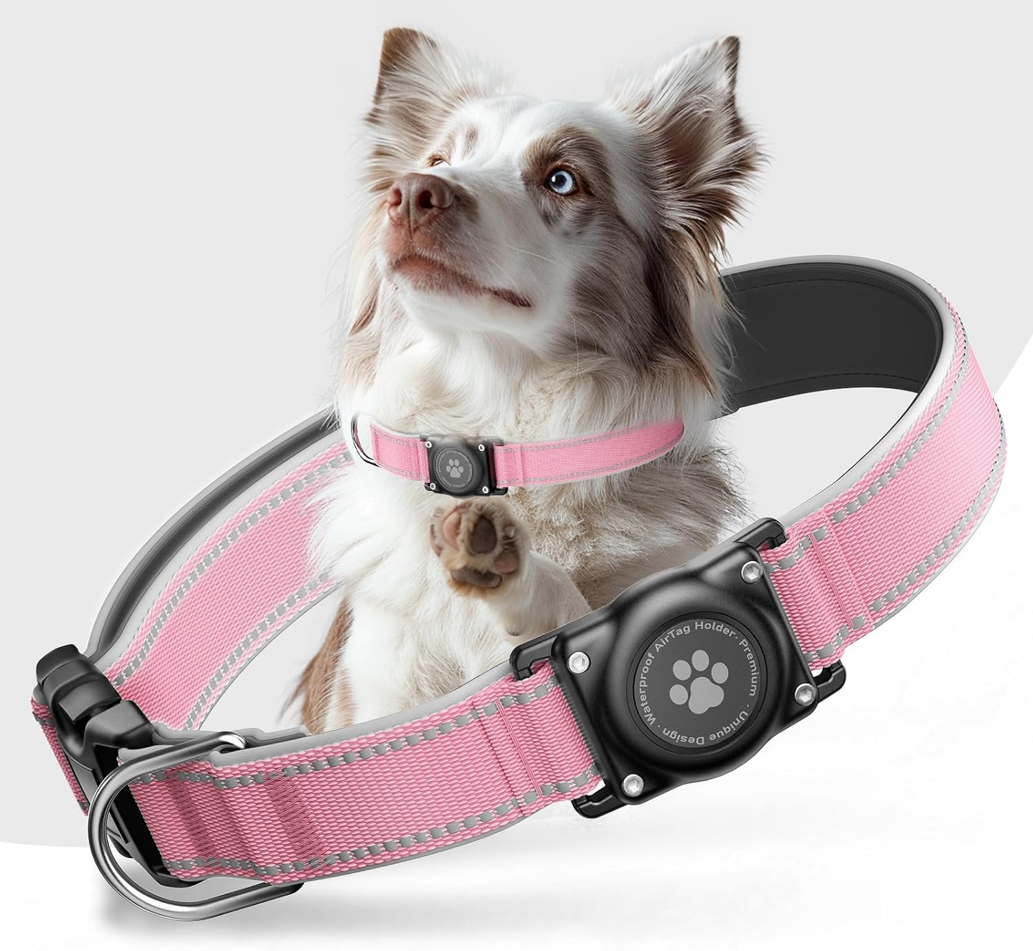 Waterproof AirTag Dog Collar with Reflective Padding & Secure Holder