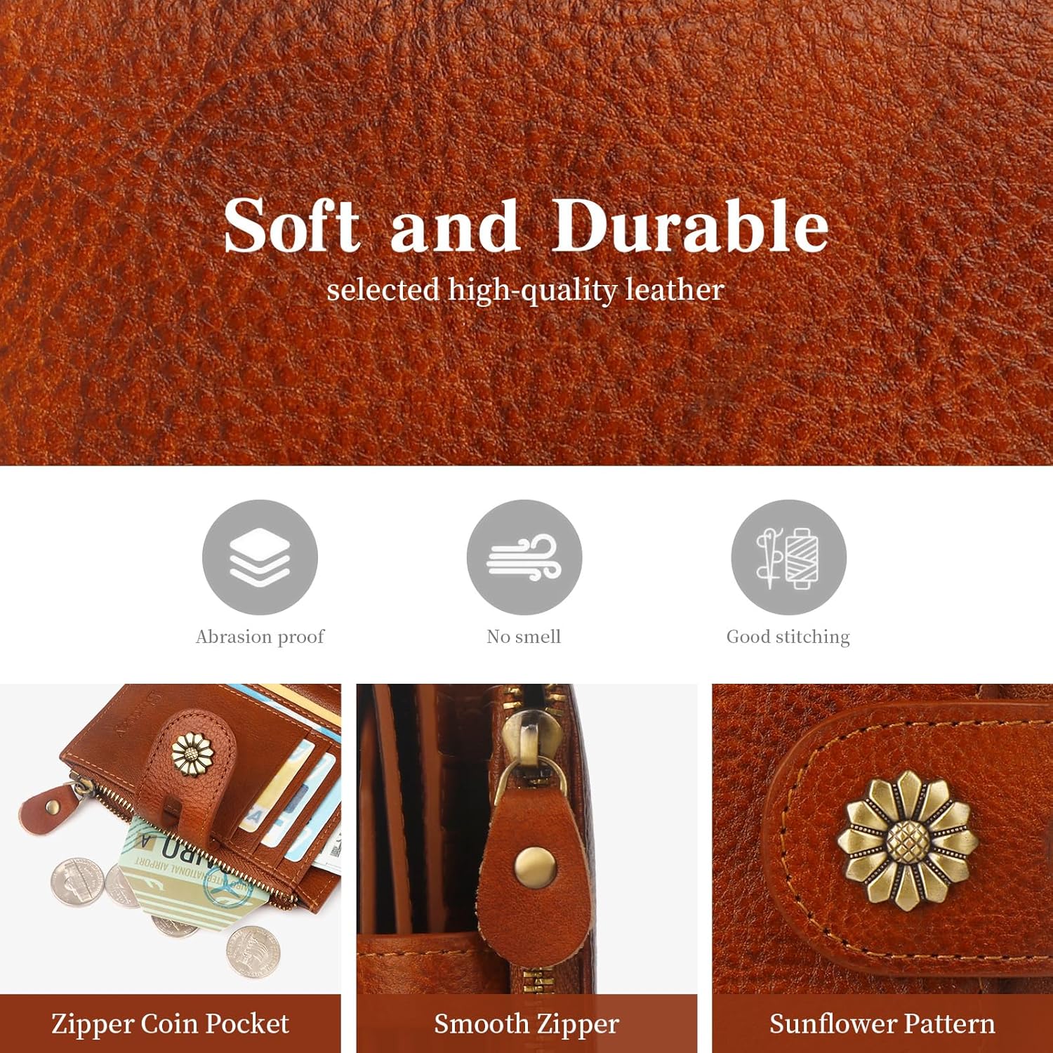 Women Leather Wallet RFID Blocking Compact Bifold Card Holder