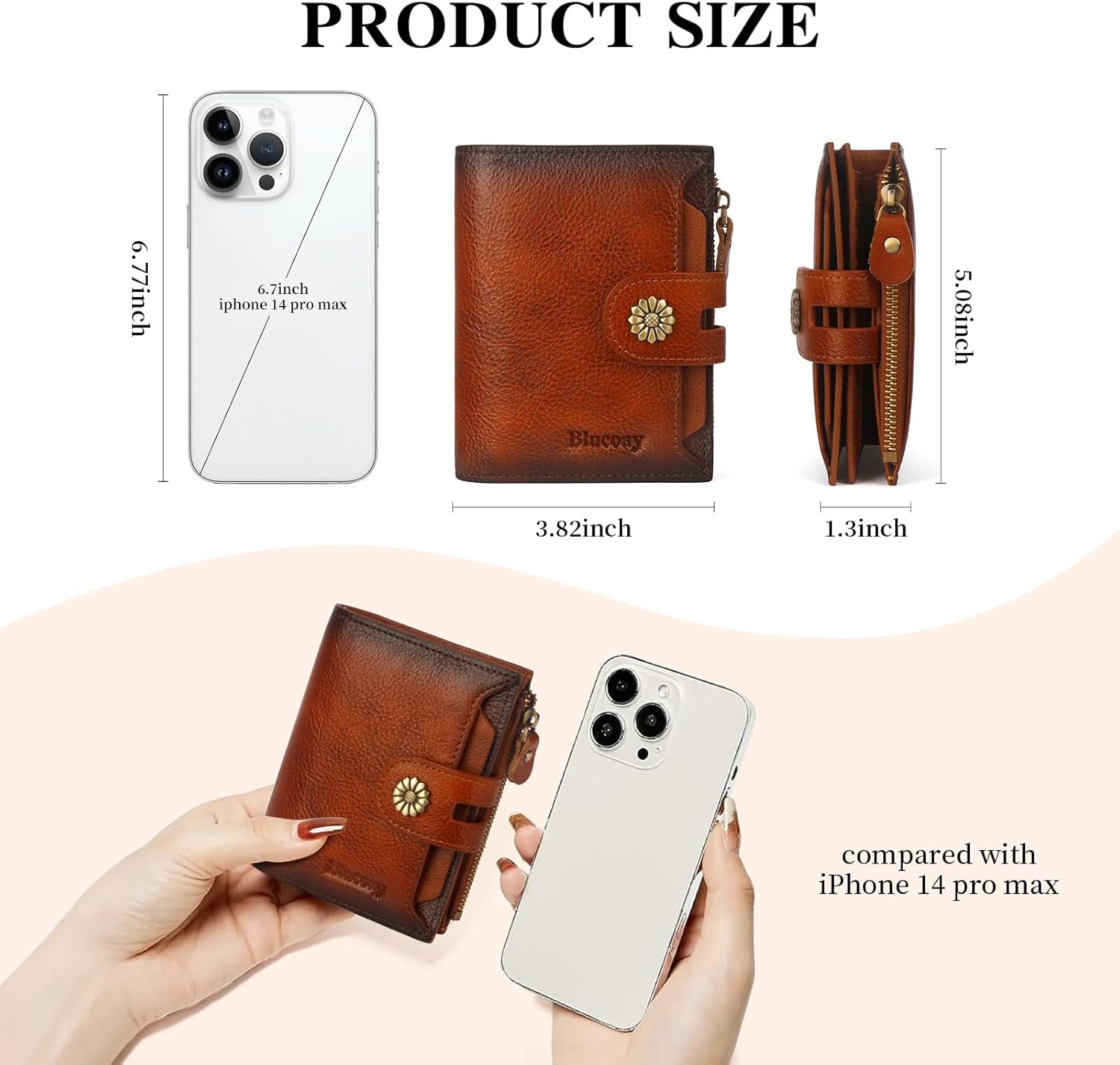 Women Leather Wallet RFID Blocking Compact Bifold Card Holder