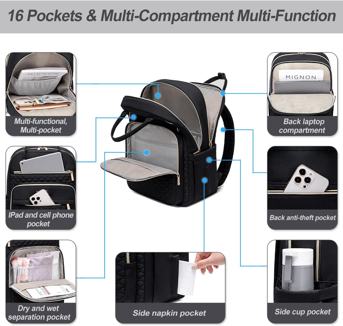 Tealari Laptop Backpack for Women,15.6 Inch Laptop Backpack for Work,Water Resistant Travel Backpack,College Bookbag with Wallet