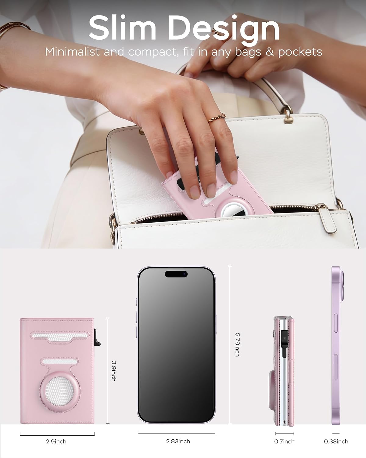 RFID Wallet for Women with AirTag Holder - Slim Small Trifold Wallets