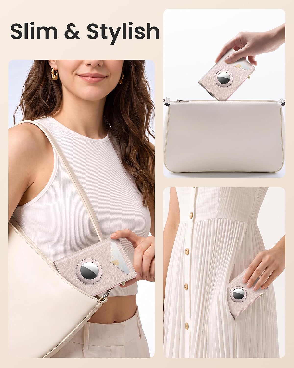 typecase Small Women Wallet for AirTag, Slim RFID Genuine Leather Wallet