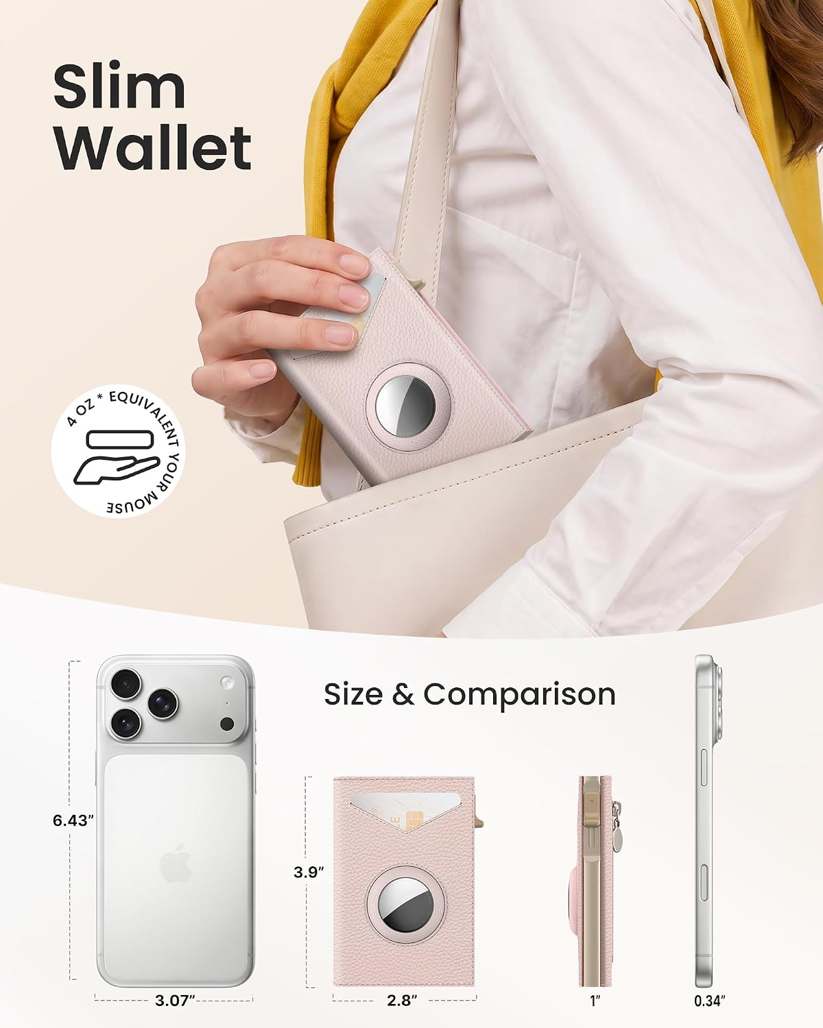 typecase Small Women Wallet for AirTag, Slim RFID Genuine Leather Wallet