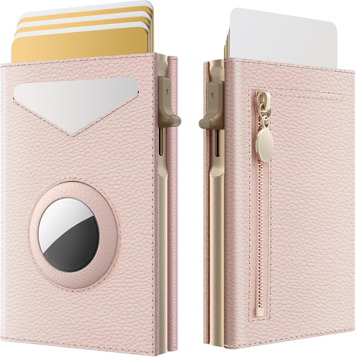 Women's AirTag Wallet, RFID Leather Pop-Up Holder, Slim Trifold Design