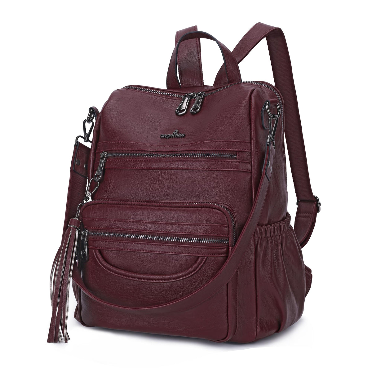 Women’s Leather Backpack & Shoulder Bag – Casual Zipper Purse