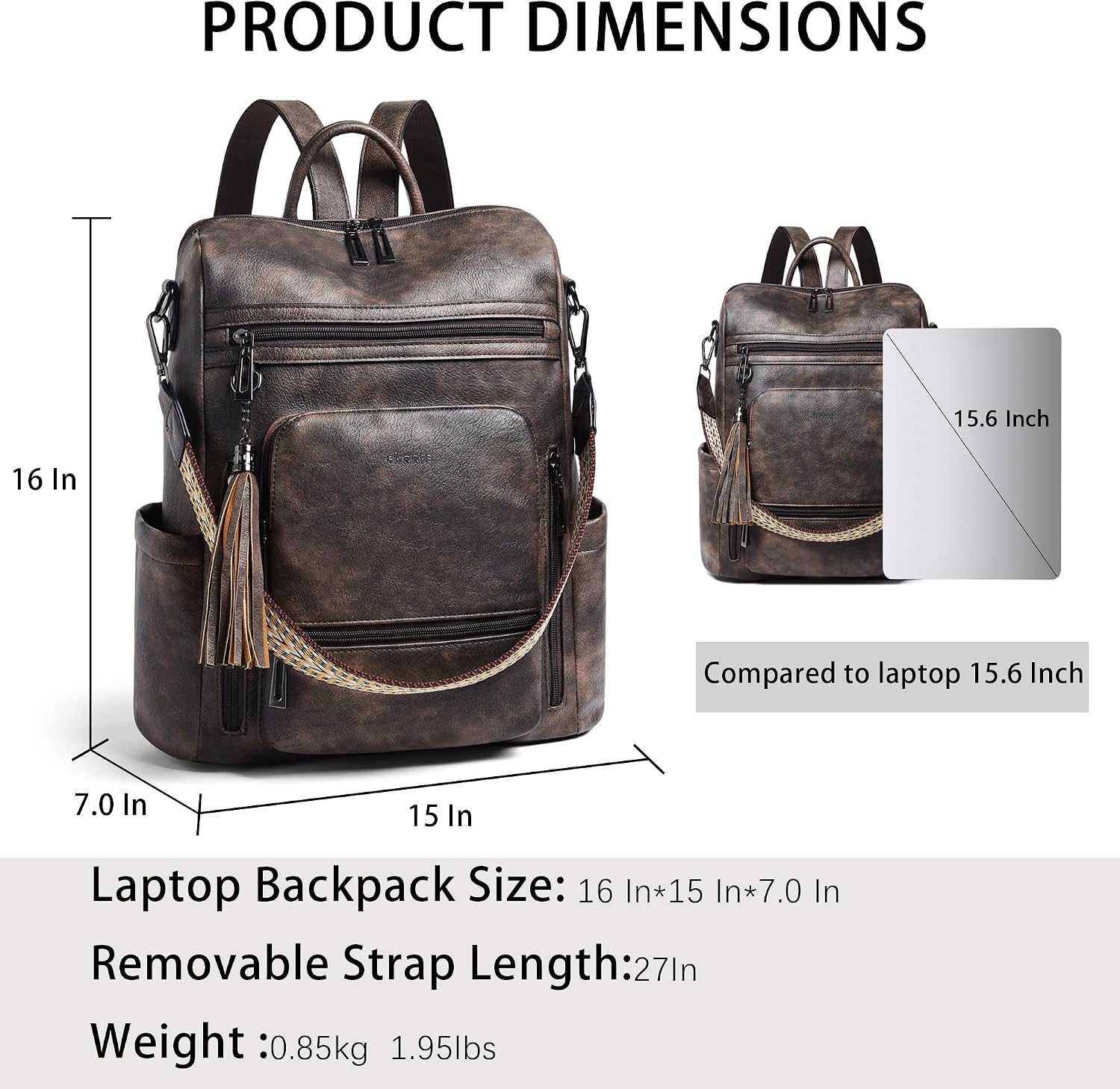 Vegan Leather Laptop Backpack for Women 15.6 inch Work Backpack Fashion Travel Backpack Purse for Travel College Work