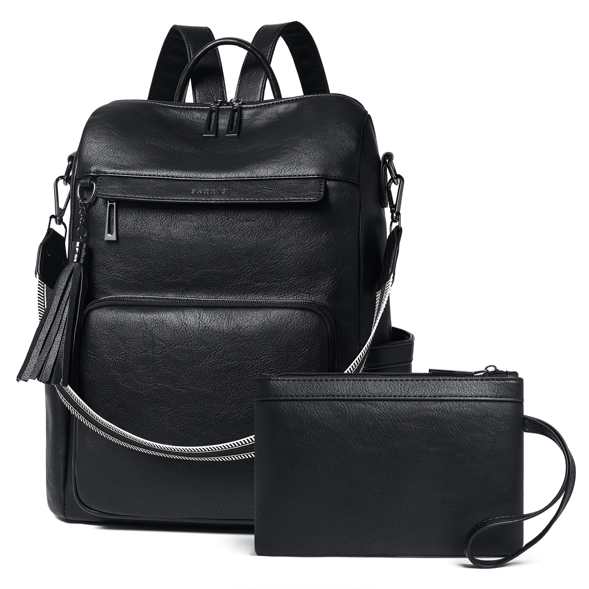 Leather Laptop Backpack Purse for Women 15.6 Inch with 9 Pockets