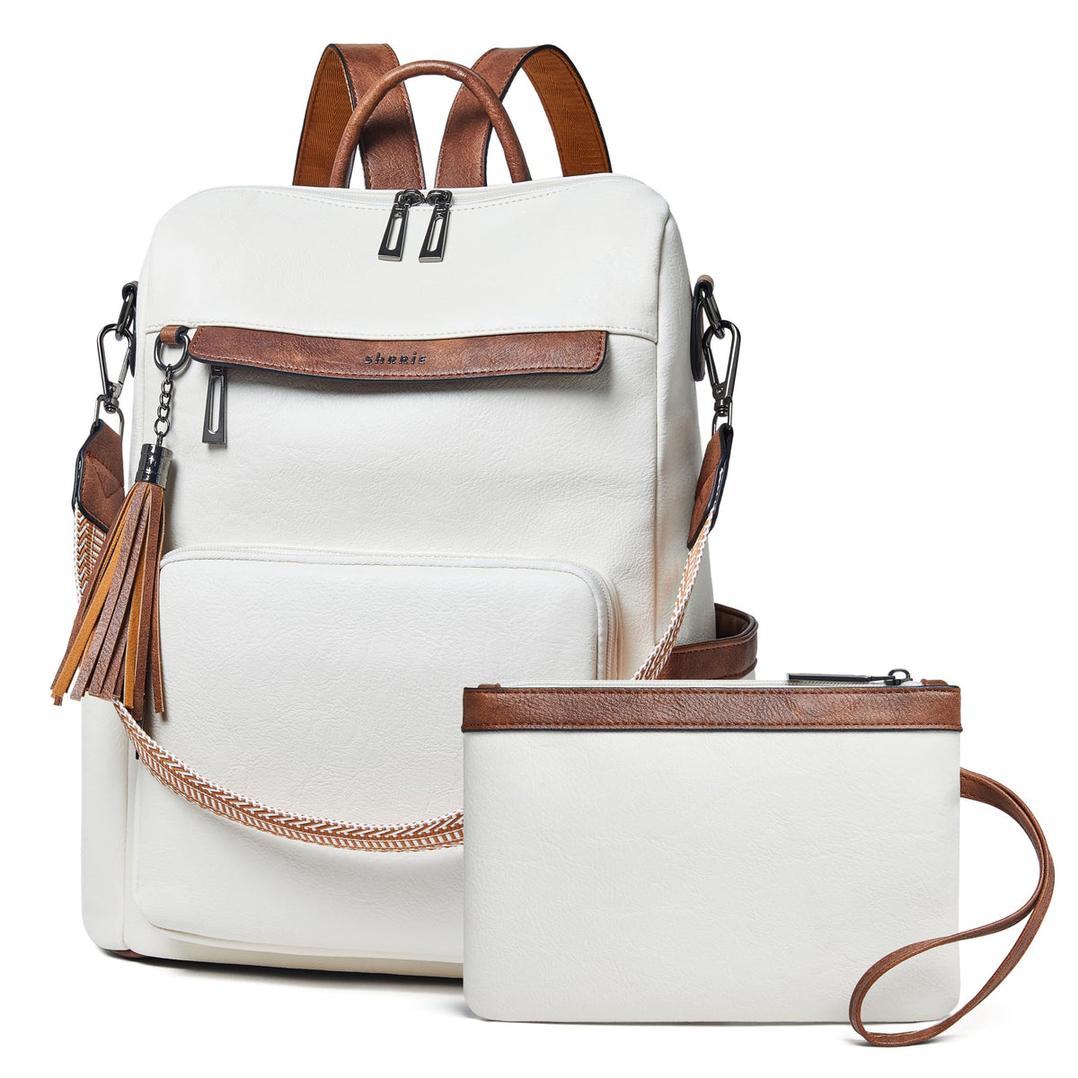 Leather Laptop Backpack Purse for Women 15.6 Inch with 9 Pockets
