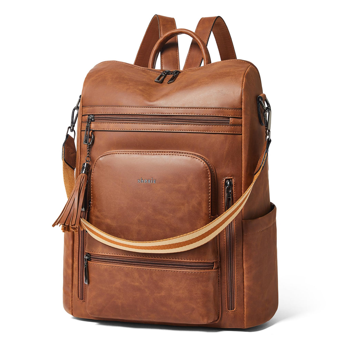 Leather Laptop Backpack Purse for Women 15.6 Inch with 9 Pockets