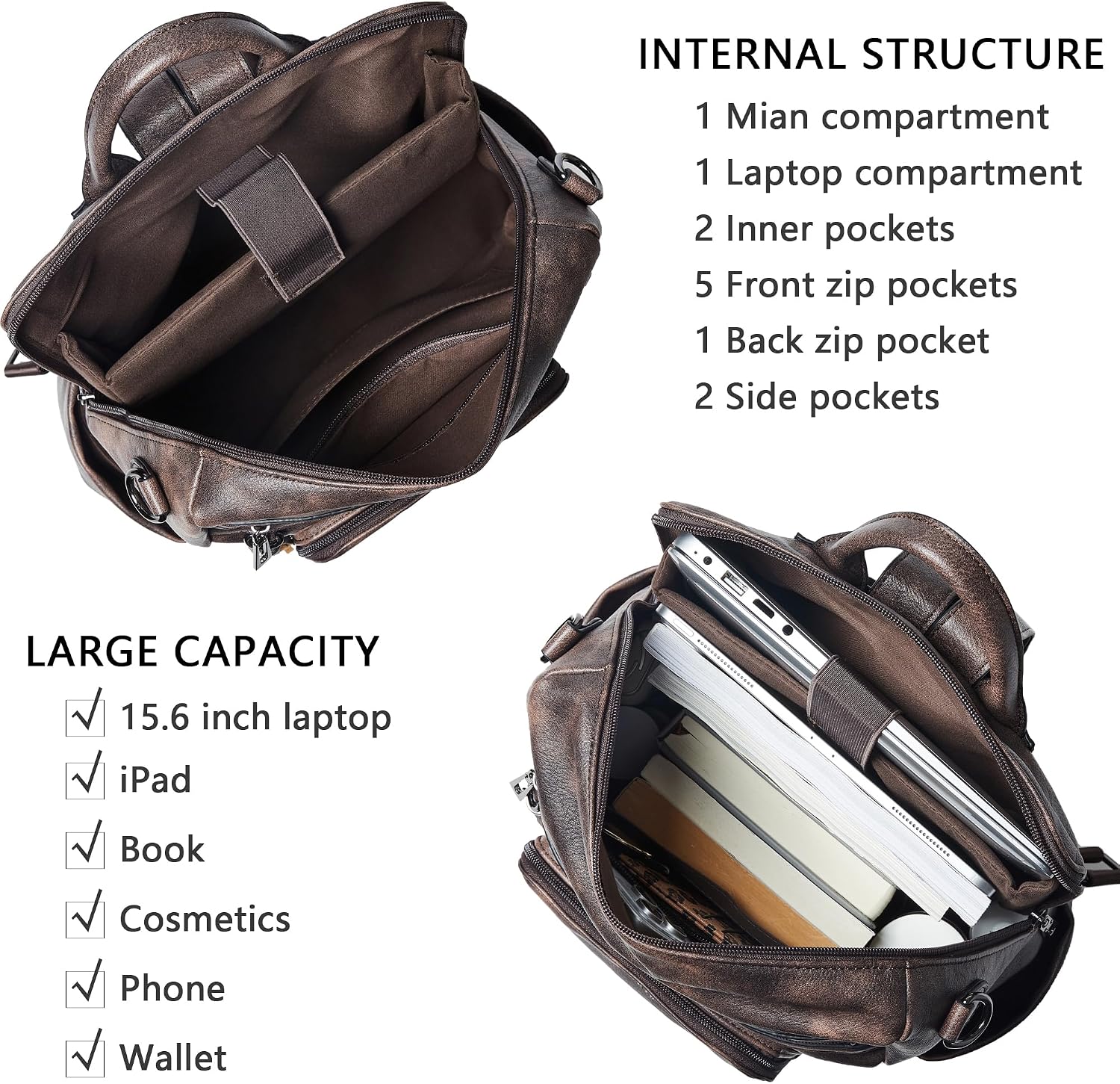 Vegan Leather Laptop Backpack for Women 15.6 inch Work Backpack Fashion Travel Backpack Purse for Travel College Work