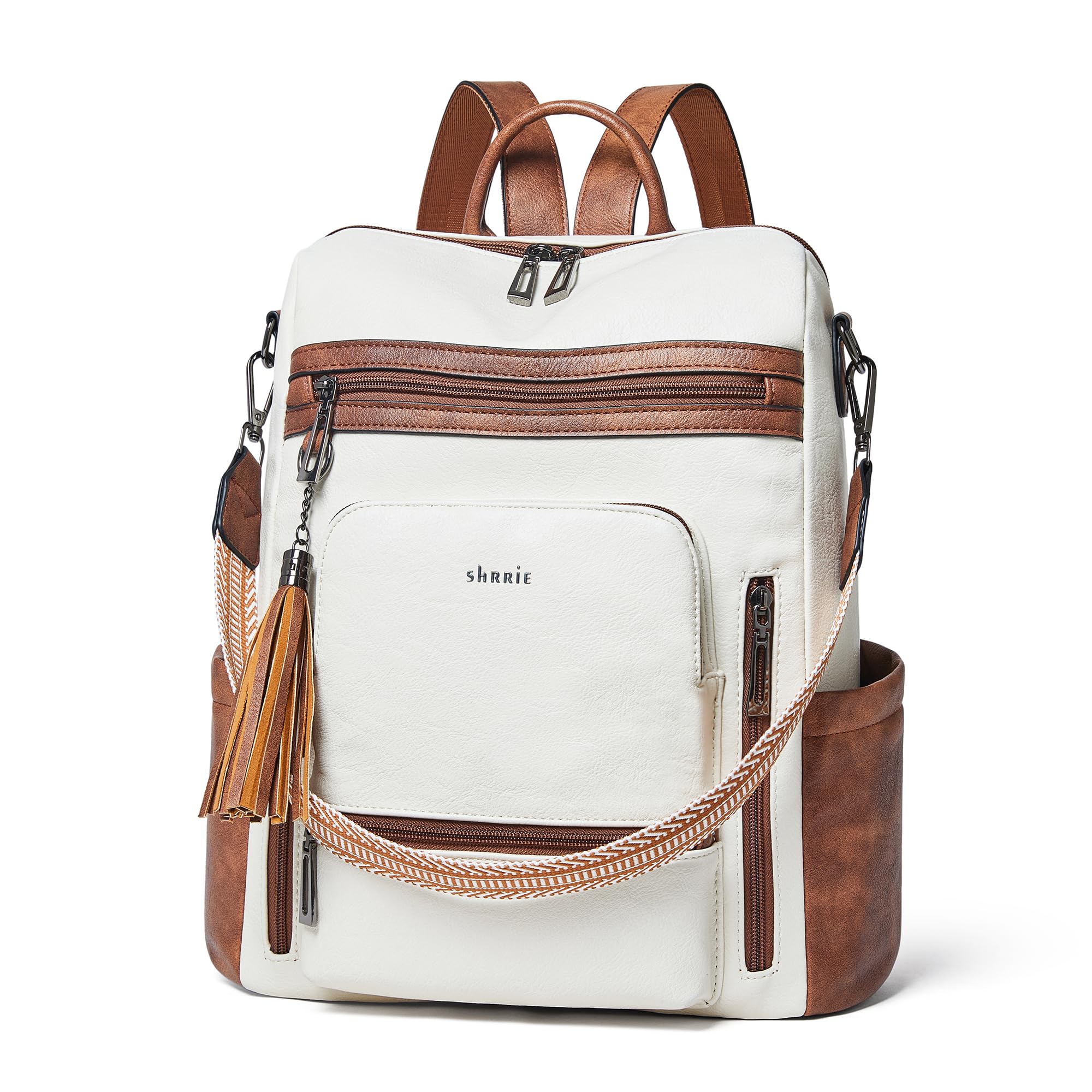 Leather Laptop Backpack Purse for Women 15.6 Inch with 9 Pockets