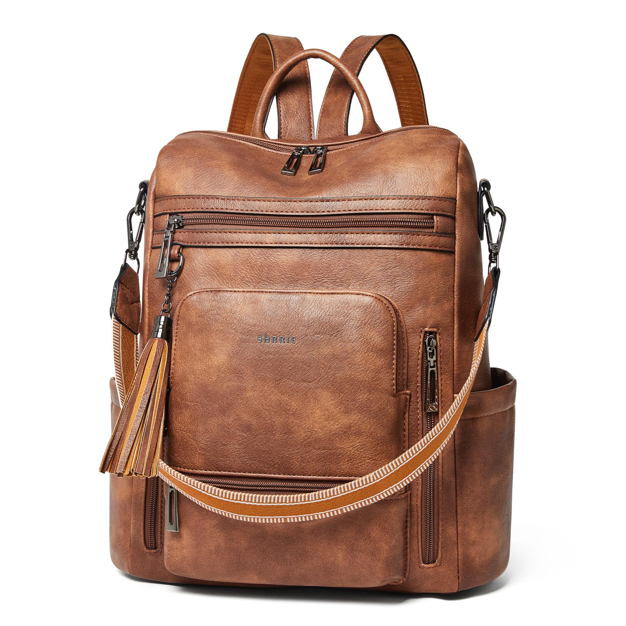 Leather Laptop Backpack Purse for Women 15.6 Inch with 9 Pockets