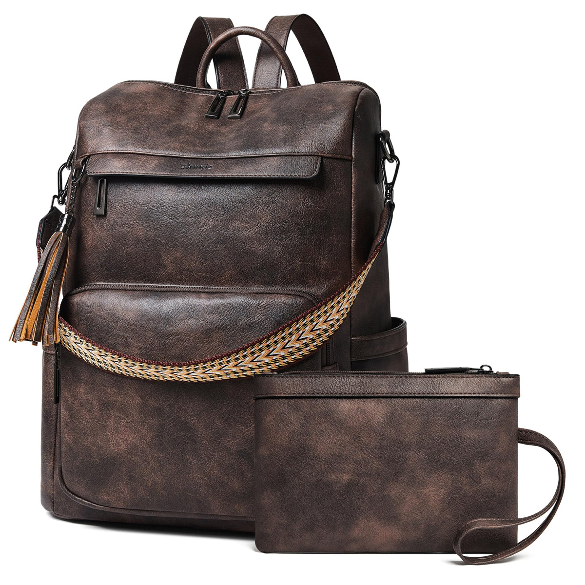 Leather Laptop Backpack Purse for Women 15.6 Inch with 9 Pockets