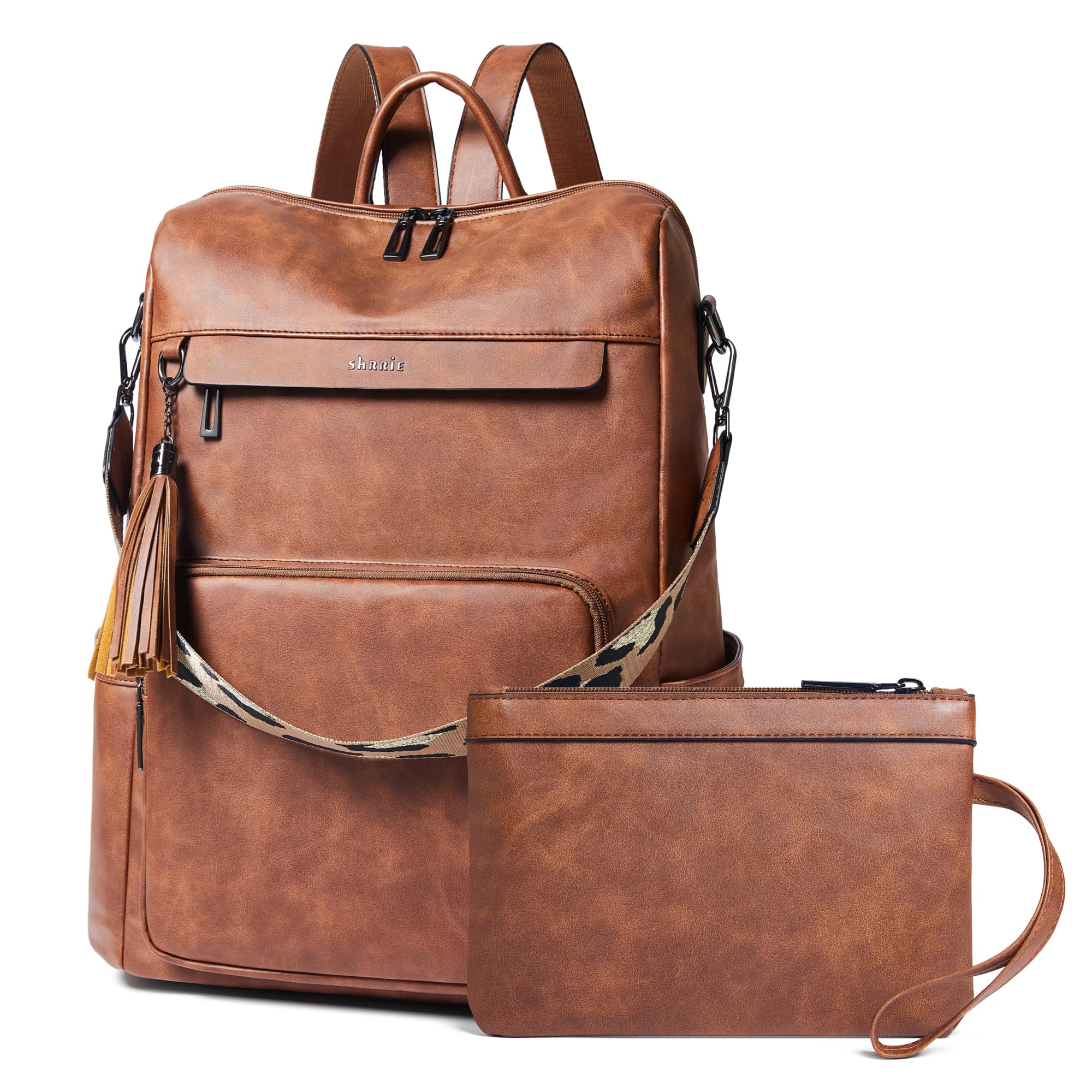 Leather Laptop Backpack Purse for Women 15.6 Inch with 9 Pockets