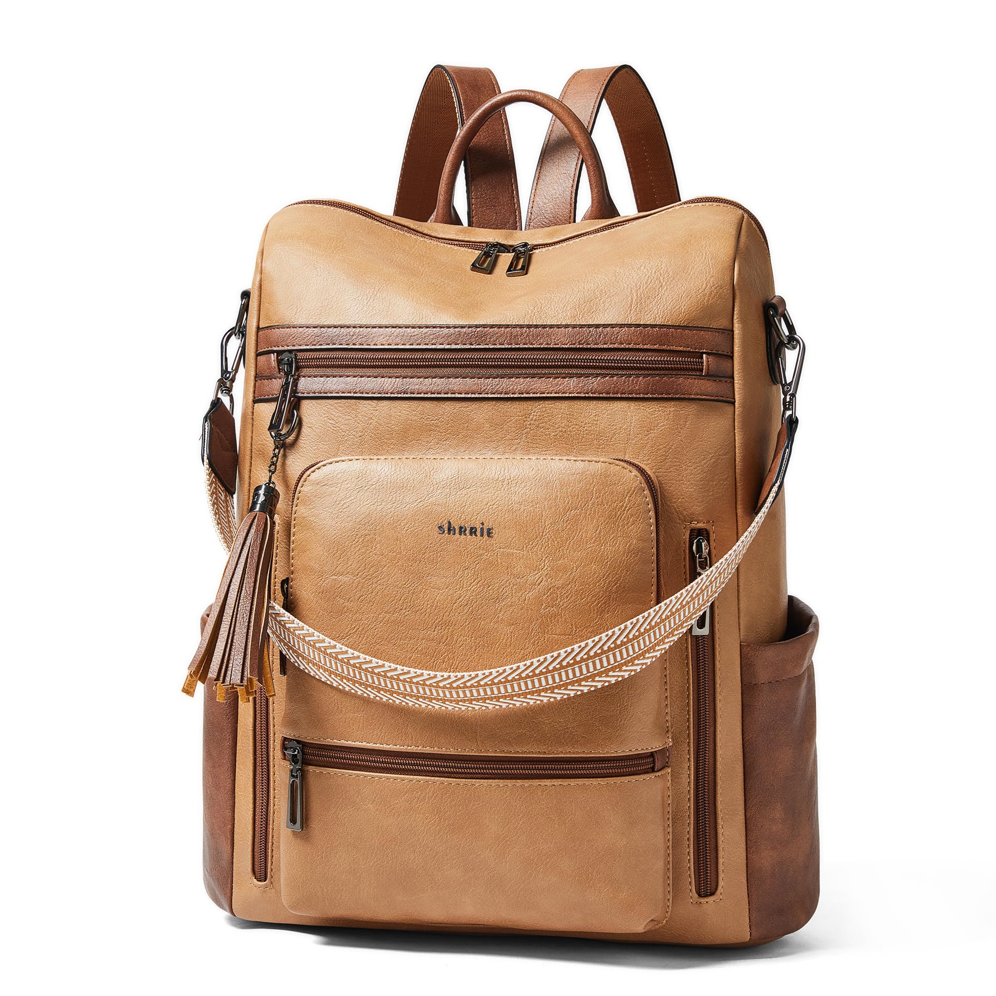 Leather Laptop Backpack Purse for Women 15.6 Inch with 9 Pockets