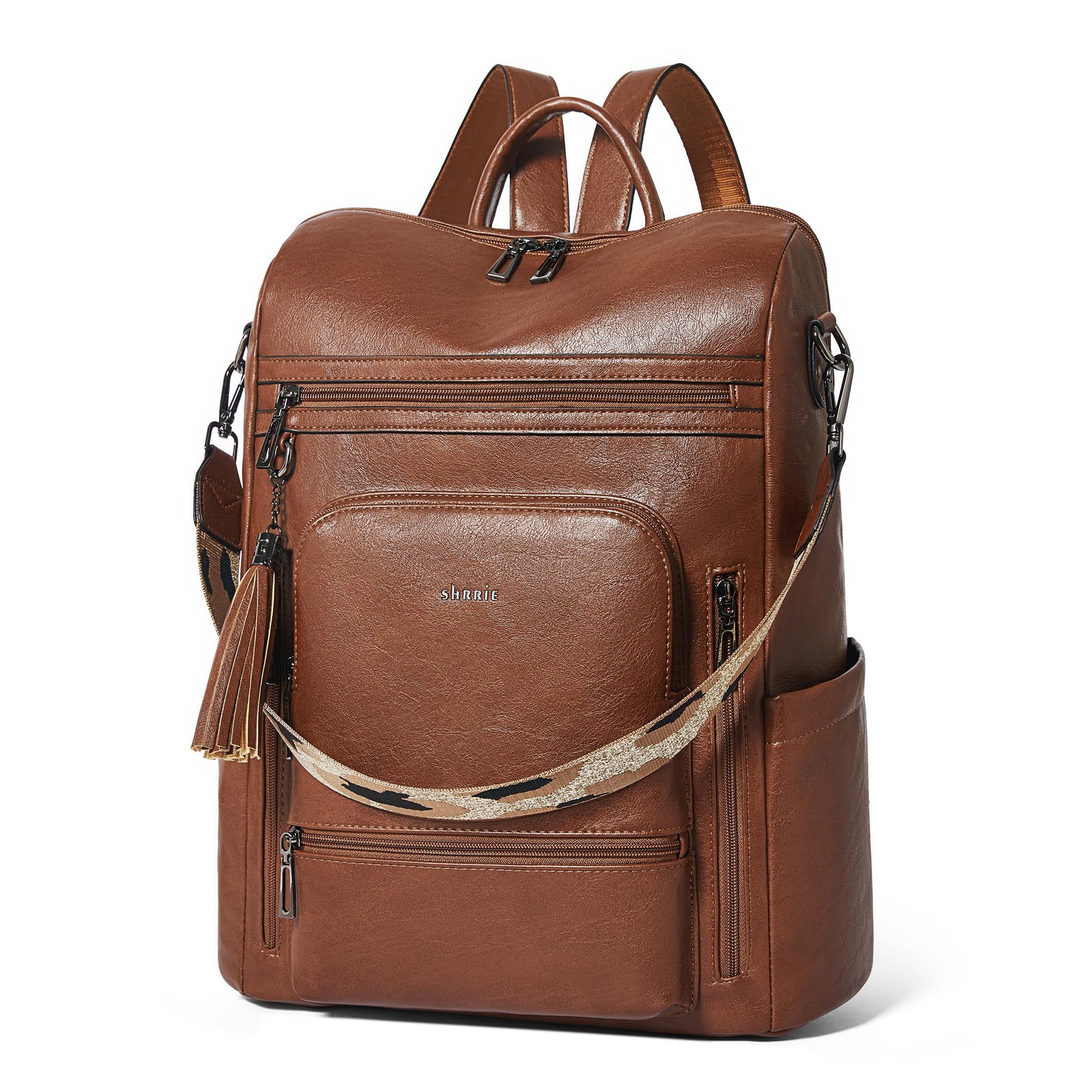 Leather Laptop Backpack Purse for Women 15.6 Inch with 9 Pockets