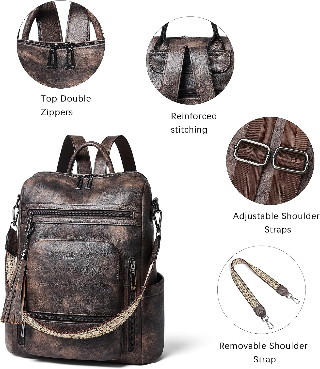 Vegan Leather Laptop Backpack for Women 15.6 inch Work Backpack Fashion Travel Backpack Purse for Travel College Work