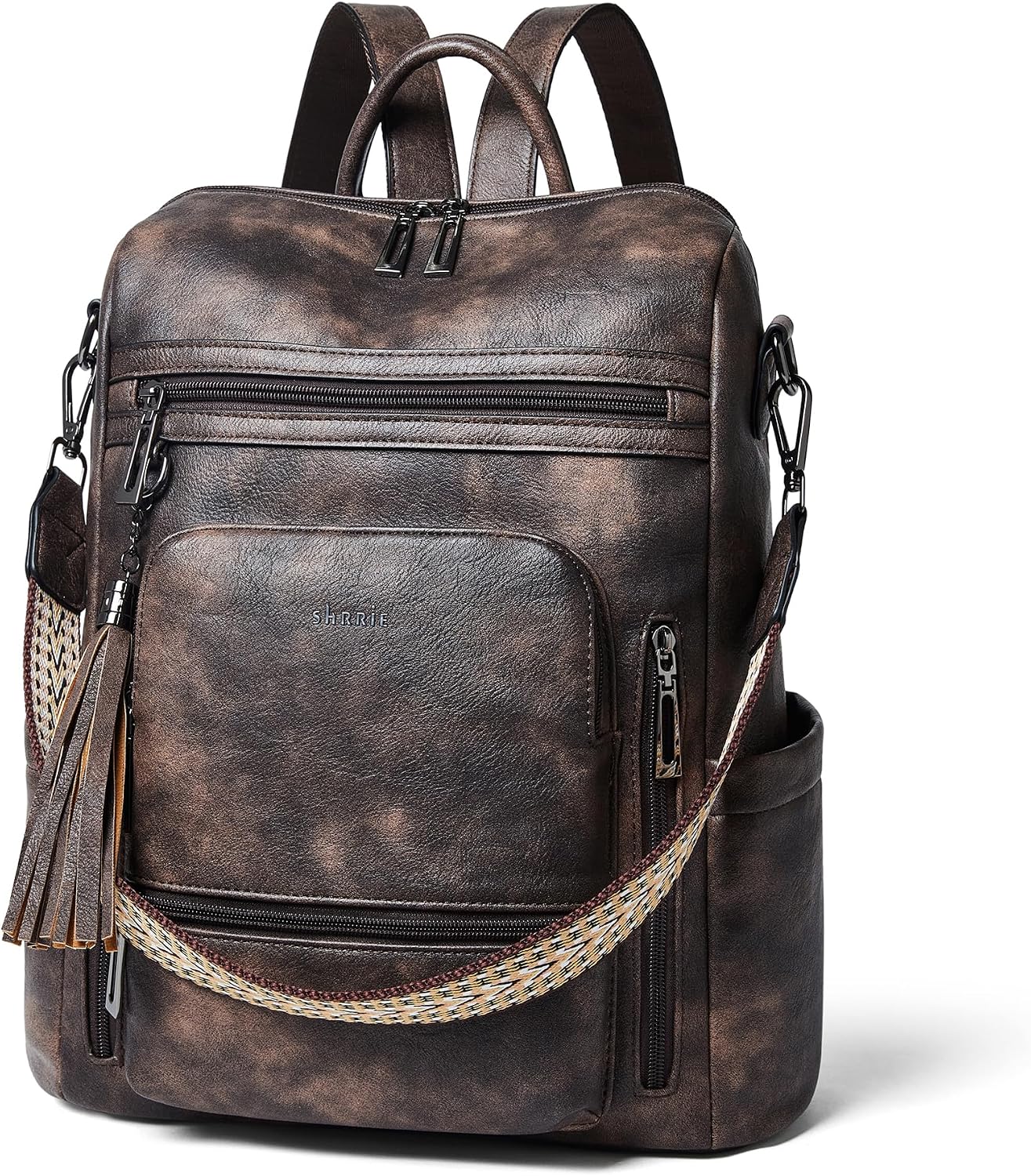 Leather Laptop Backpack Purse for Women 15.6 Inch with 9 Pockets