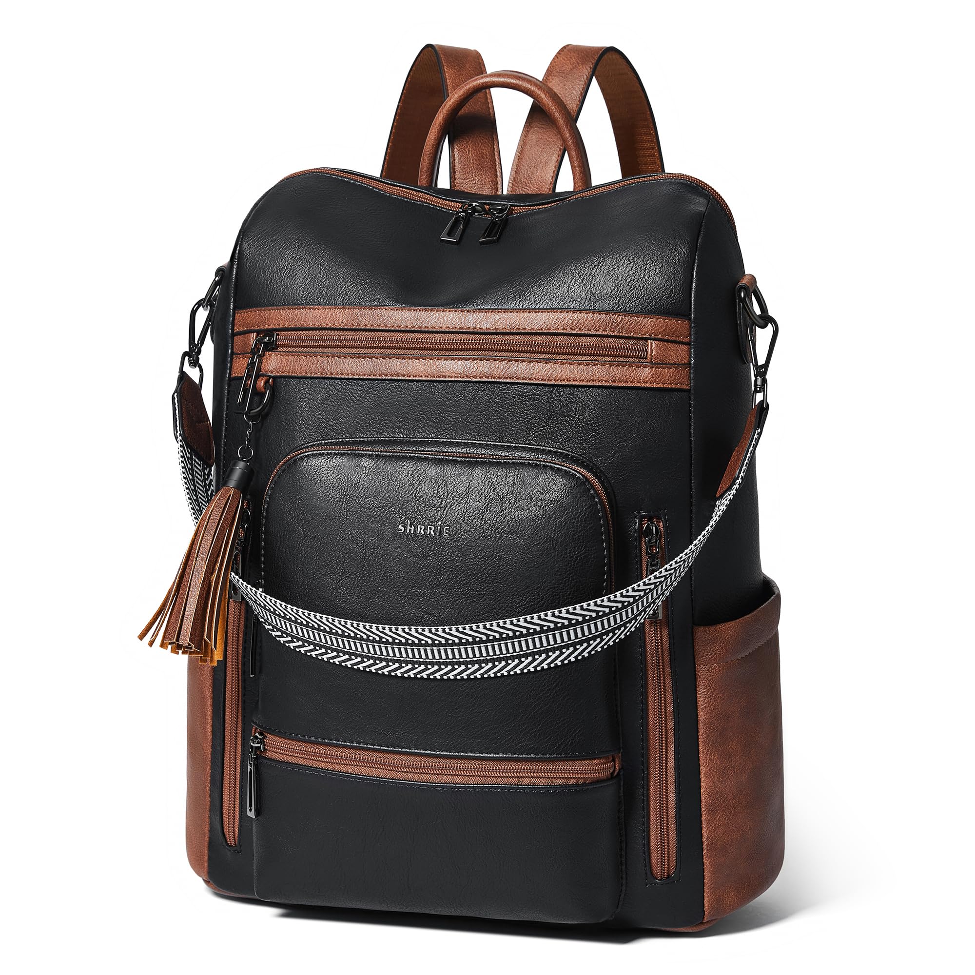 Leather Laptop Backpack Purse for Women 15.6 Inch with 9 Pockets
