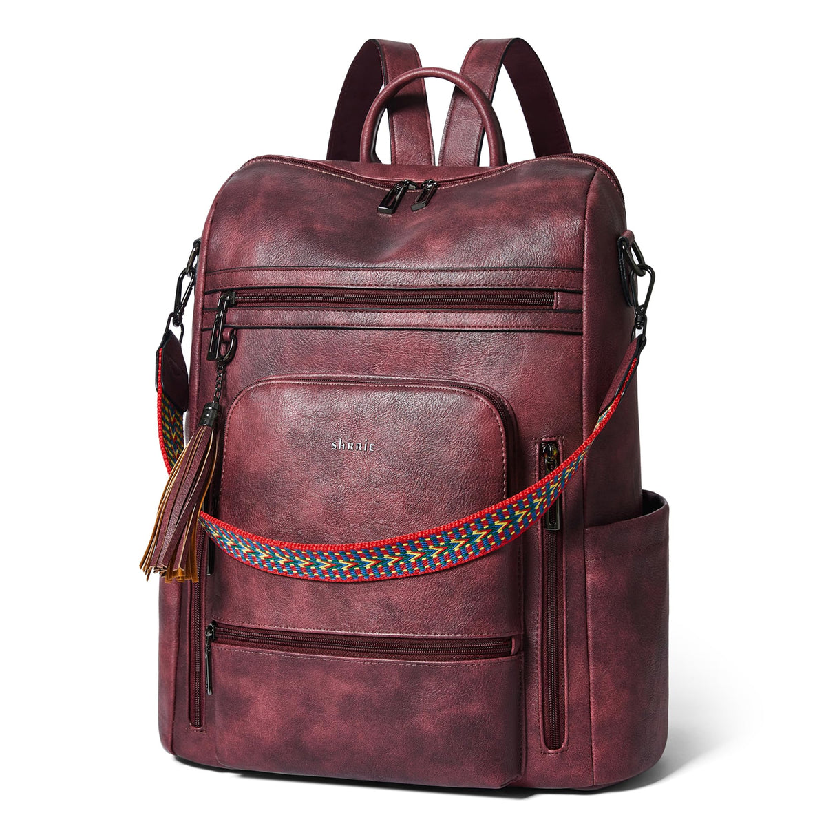 Leather Laptop Backpack Purse for Women 15.6 Inch with 9 Pockets