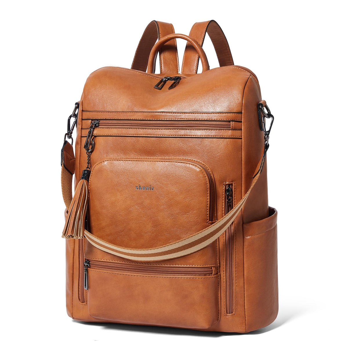Leather Laptop Backpack Purse for Women 15.6 Inch with 9 Pockets
