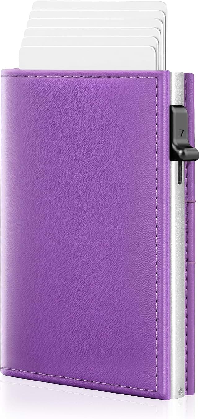 Women's Purple RFID Wallet with Pop-Up Holder, Slim Trifold Design