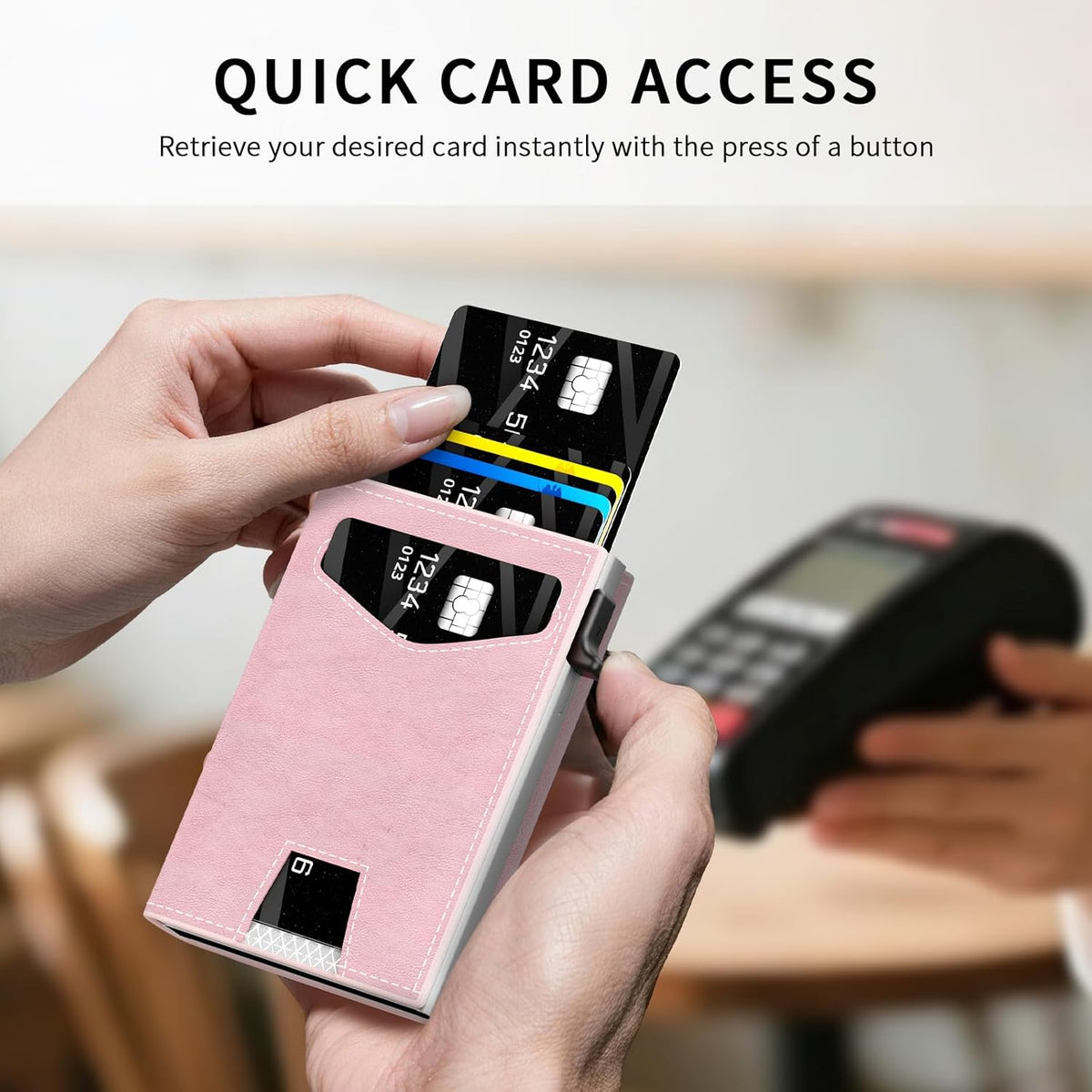 RFID Wallet Women: Stylish Security Metal Wallet for 10-12 Cards & 2 ID Windows - Smart Pop-Up Credit Card Holder & Cash Slot in Compact Trifold Design,Gift for Her(Pink)