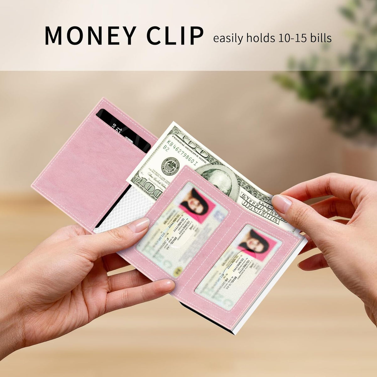 RFID Wallet Women: Stylish Security Metal Wallet for 10-12 Cards & 2 ID Windows - Smart Pop-Up Credit Card Holder & Cash Slot in Compact Trifold Design,Gift for Her(Pink)