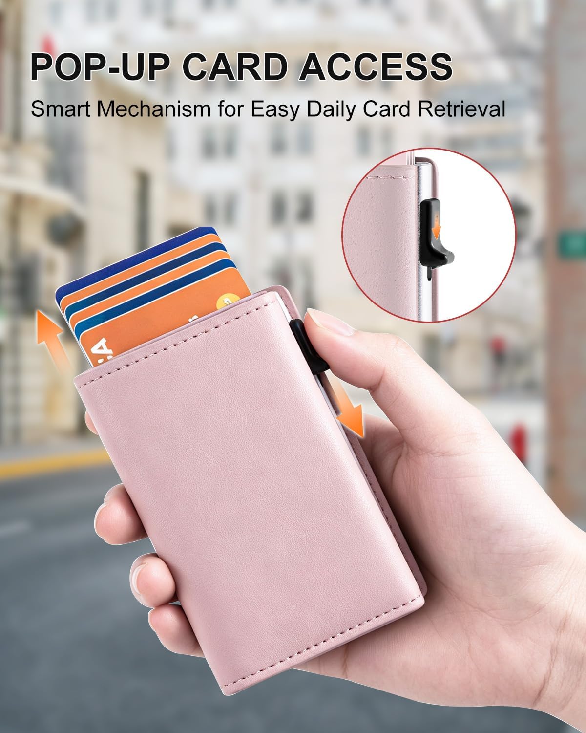 Womens Wallet with Pop Up Card Holder, RFID Blocking, Slim, Smart, Minimalist, Thin, Small, Trifold, 10-14 Cards Capacity, Cash Pocket, ID Window(Light Pink)