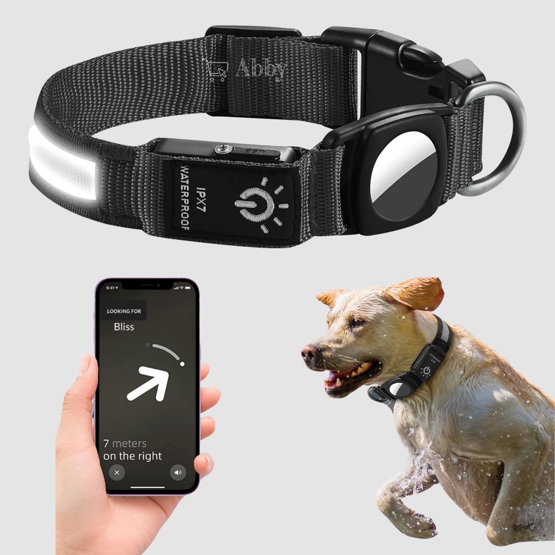 Abby's AirTag LED Light up Dog Collar, Apple Airtag for Dogs, Lighted Glowing Dog Collar - Abbycart